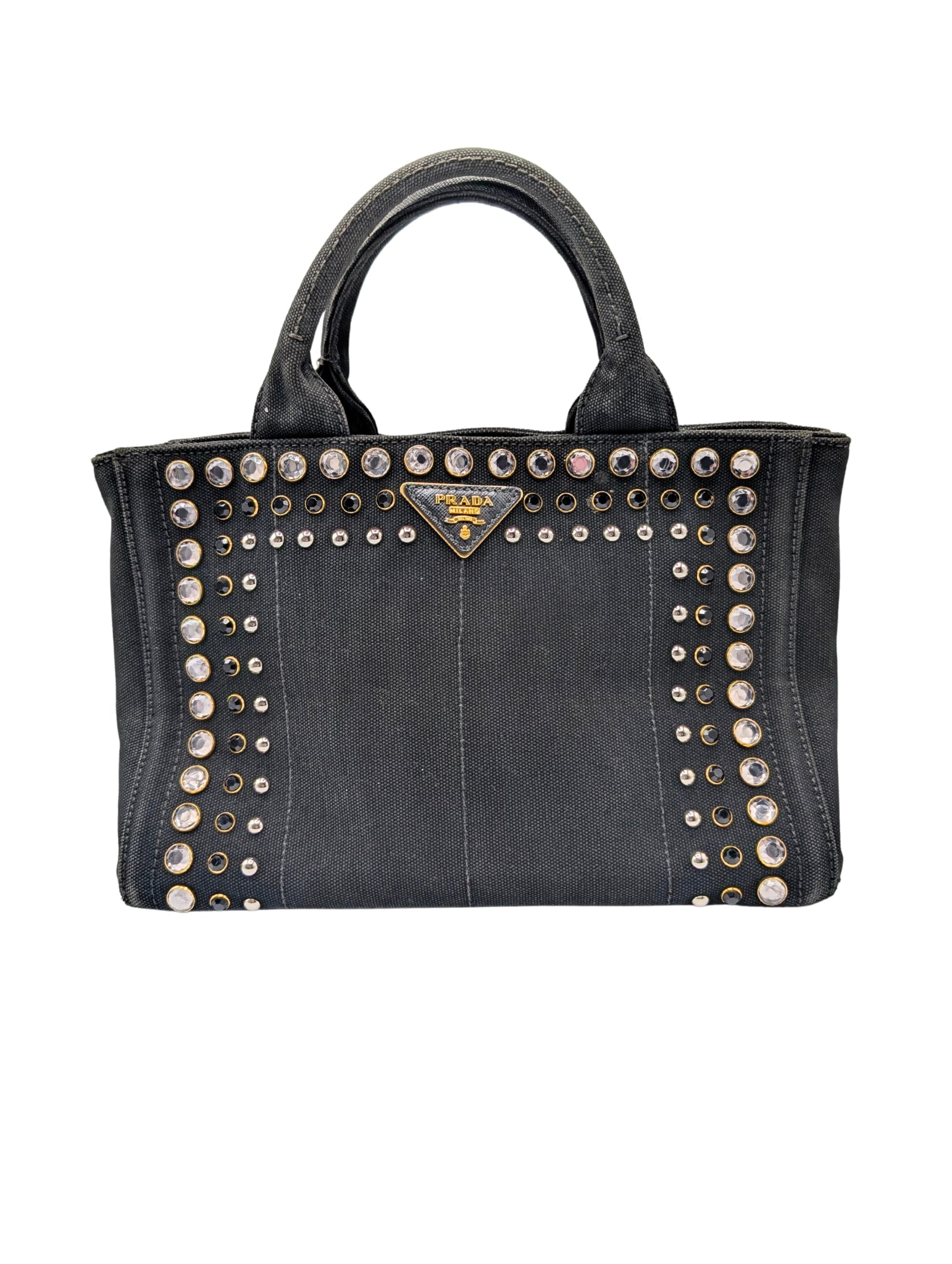Prada Black Canapa Crystal Studded Tote