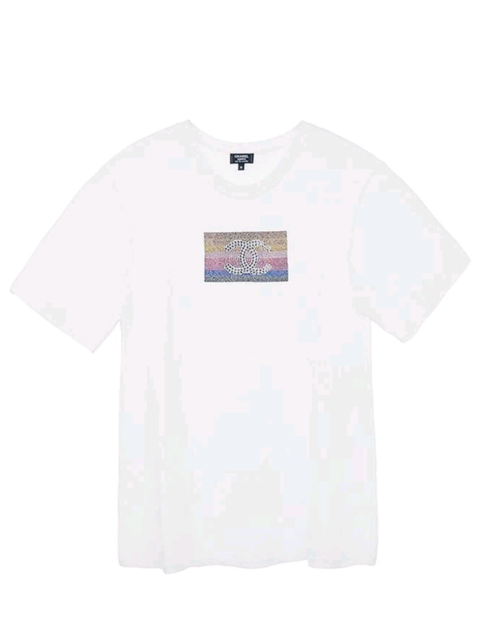 Chanel Cruise 2024 Multicolor Swarovski Crystal CC White T-Shirt Size Medium