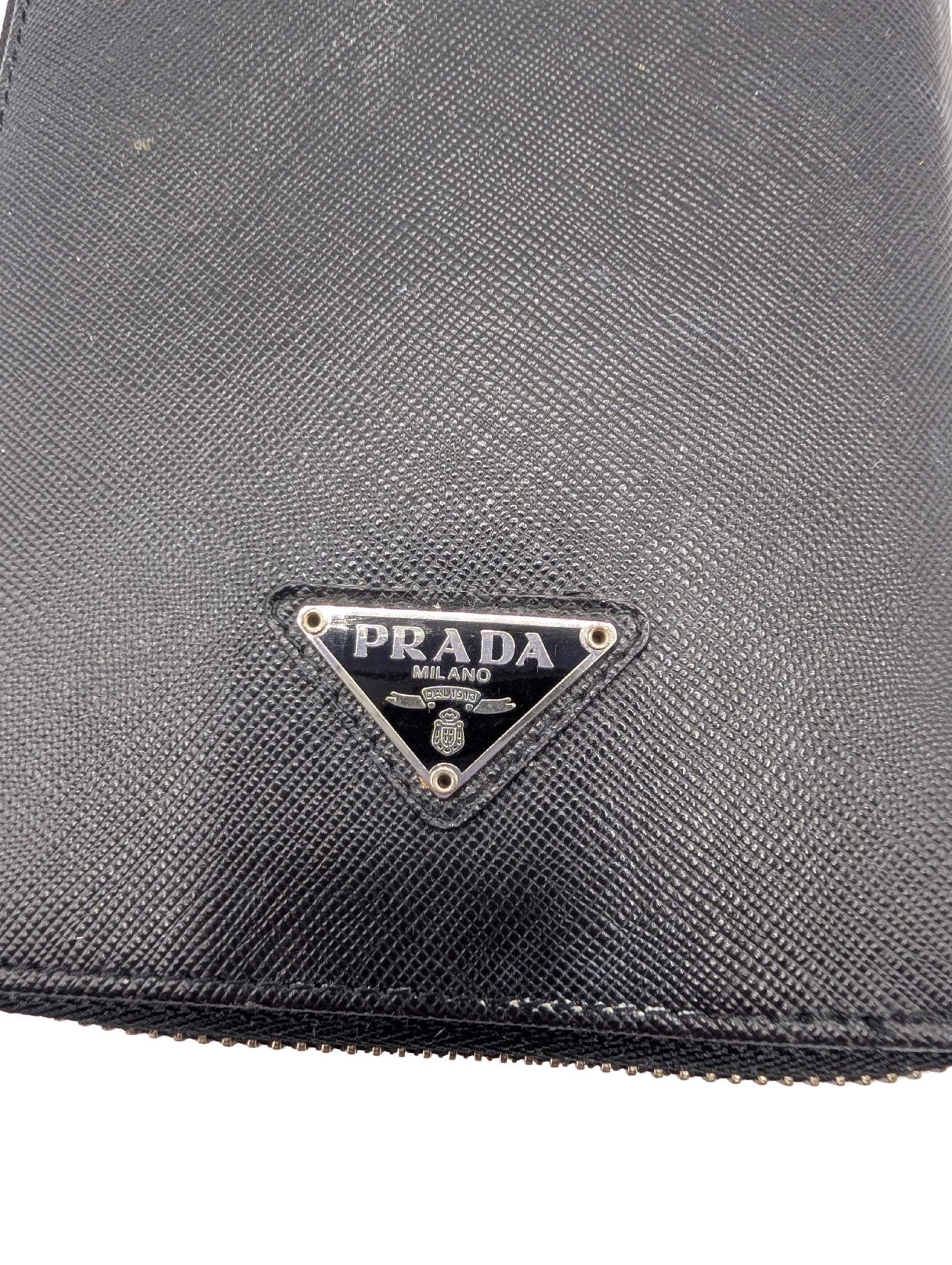 Prada Black Saffiano Travel Organizer Zip Wallet
