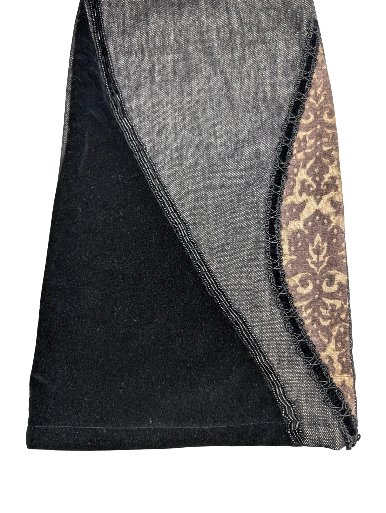 Voyage Passion Black Denim Velvet Lace Patchwork Low Rise Jeans Size 10