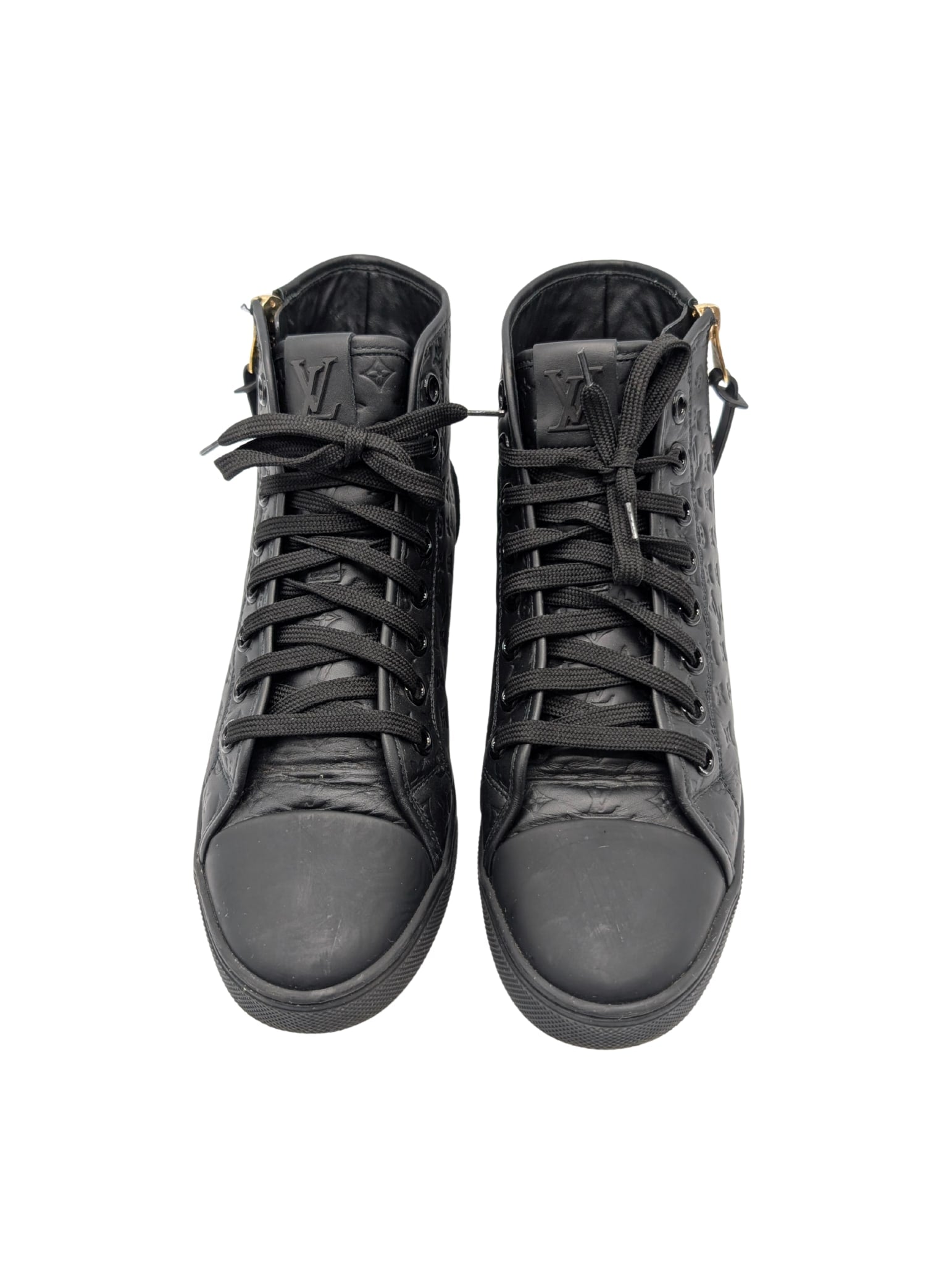 Louis Vuitton Black Monogram Leather Punchy Sneakers Size 38.5