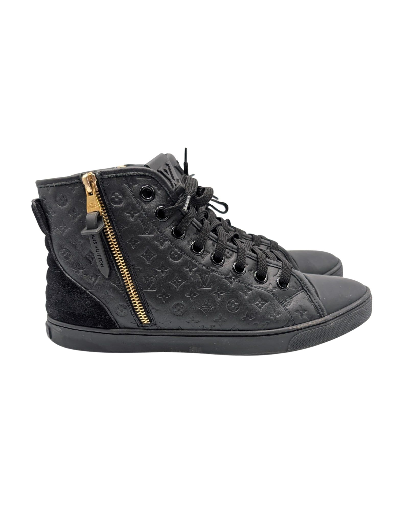 Louis Vuitton Black Monogram Leather Punchy Sneakers Size 38.5