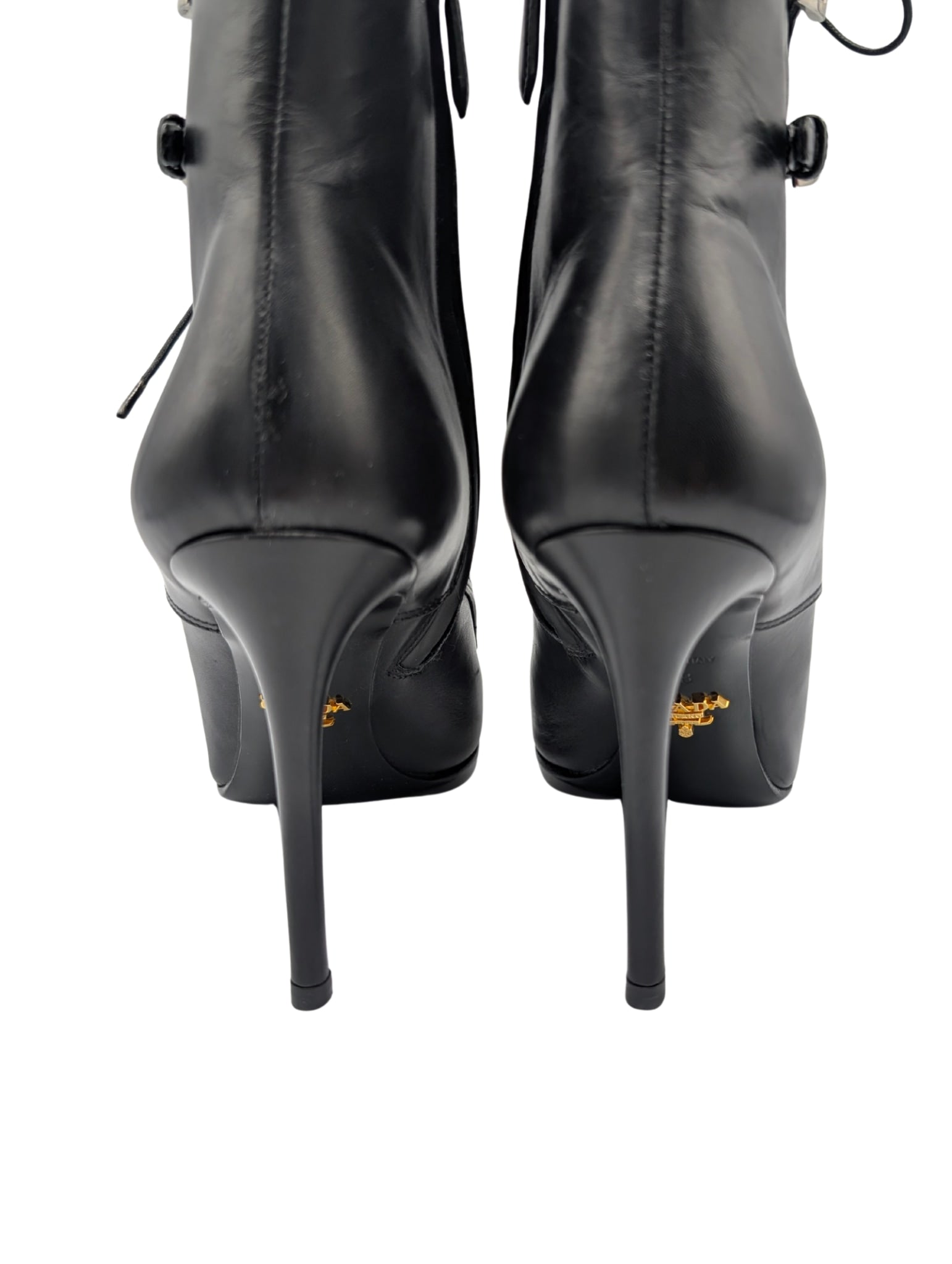 Prada Black Leather Double Buckle Ankle Booties Size