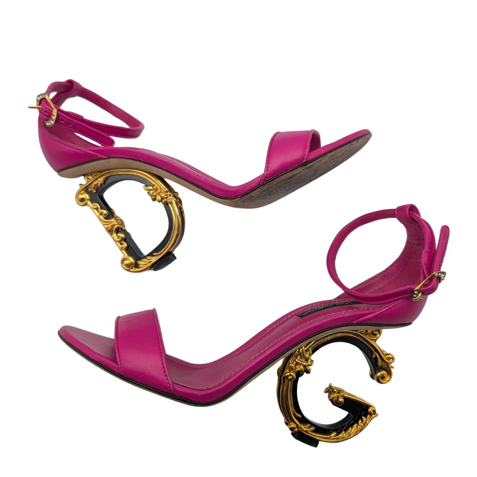 Dolce & Gabbana Baroque DG Fuchsia Leather Sandals Size 37.5