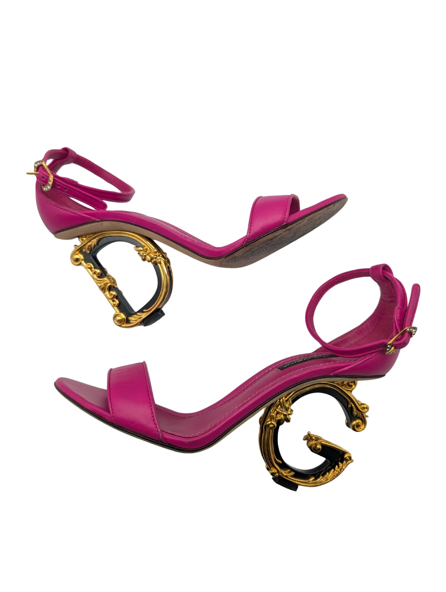 Dolce & Gabbana Baroque DG Fuchsia Leather Sandals Size 37.5