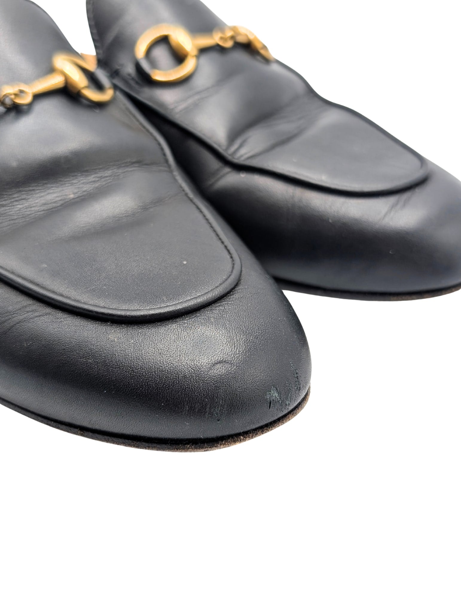 Gucci Black Leather Princetown Horsebit Mules Size 36.5