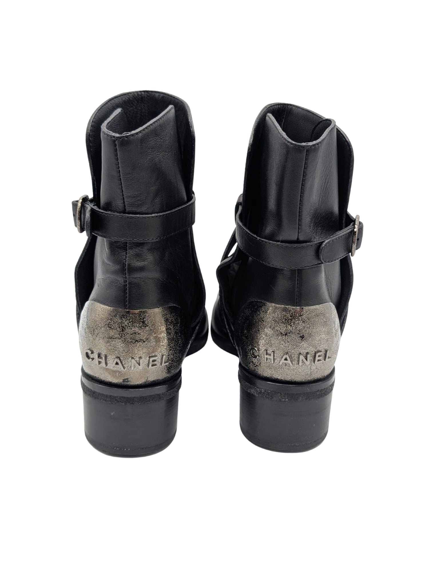 Chanel Black Leather Spring Summer 2014 Ankle Moto Boots Size 39