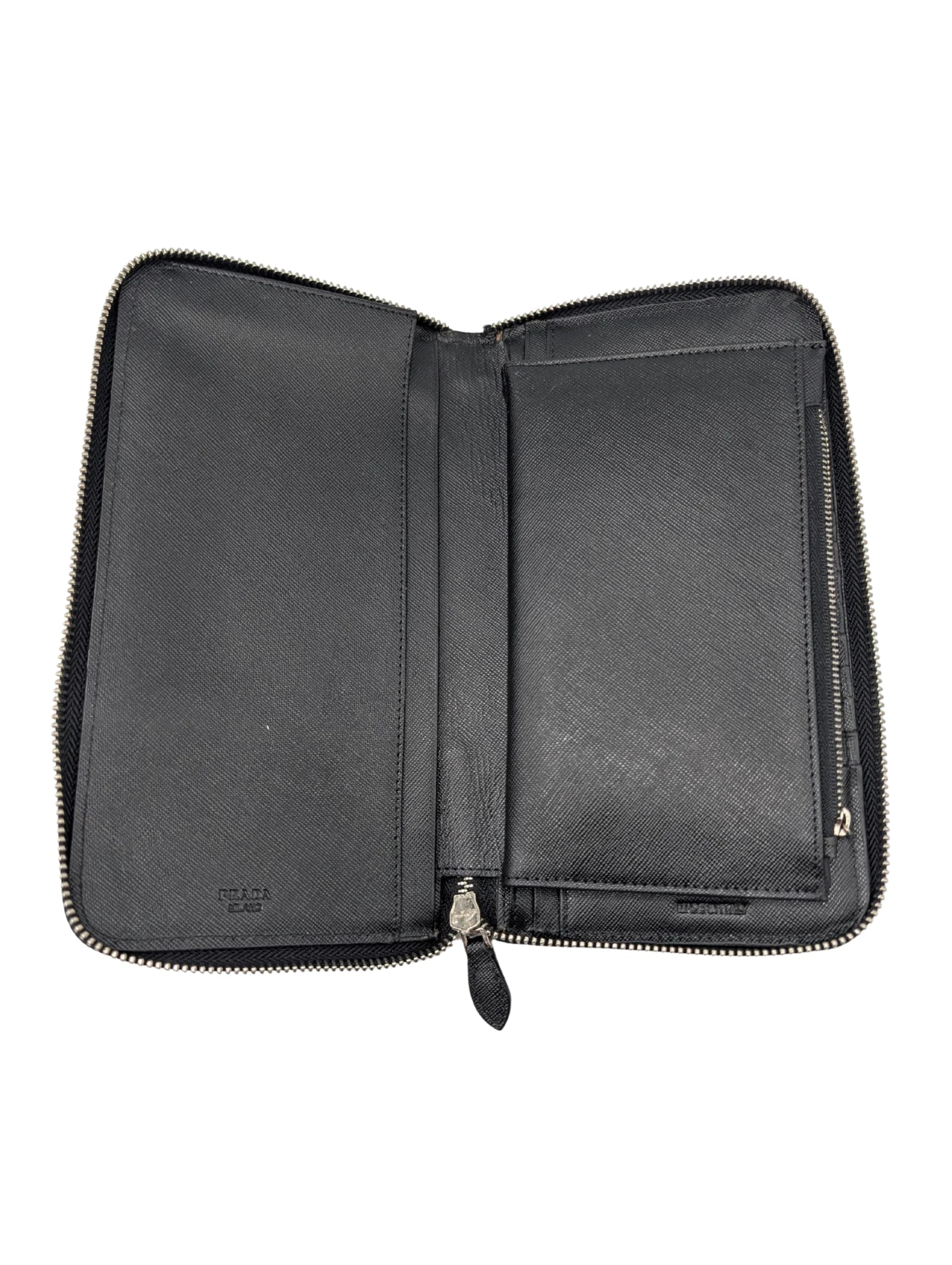 Prada Black Saffiano Travel Organizer Zip Wallet
