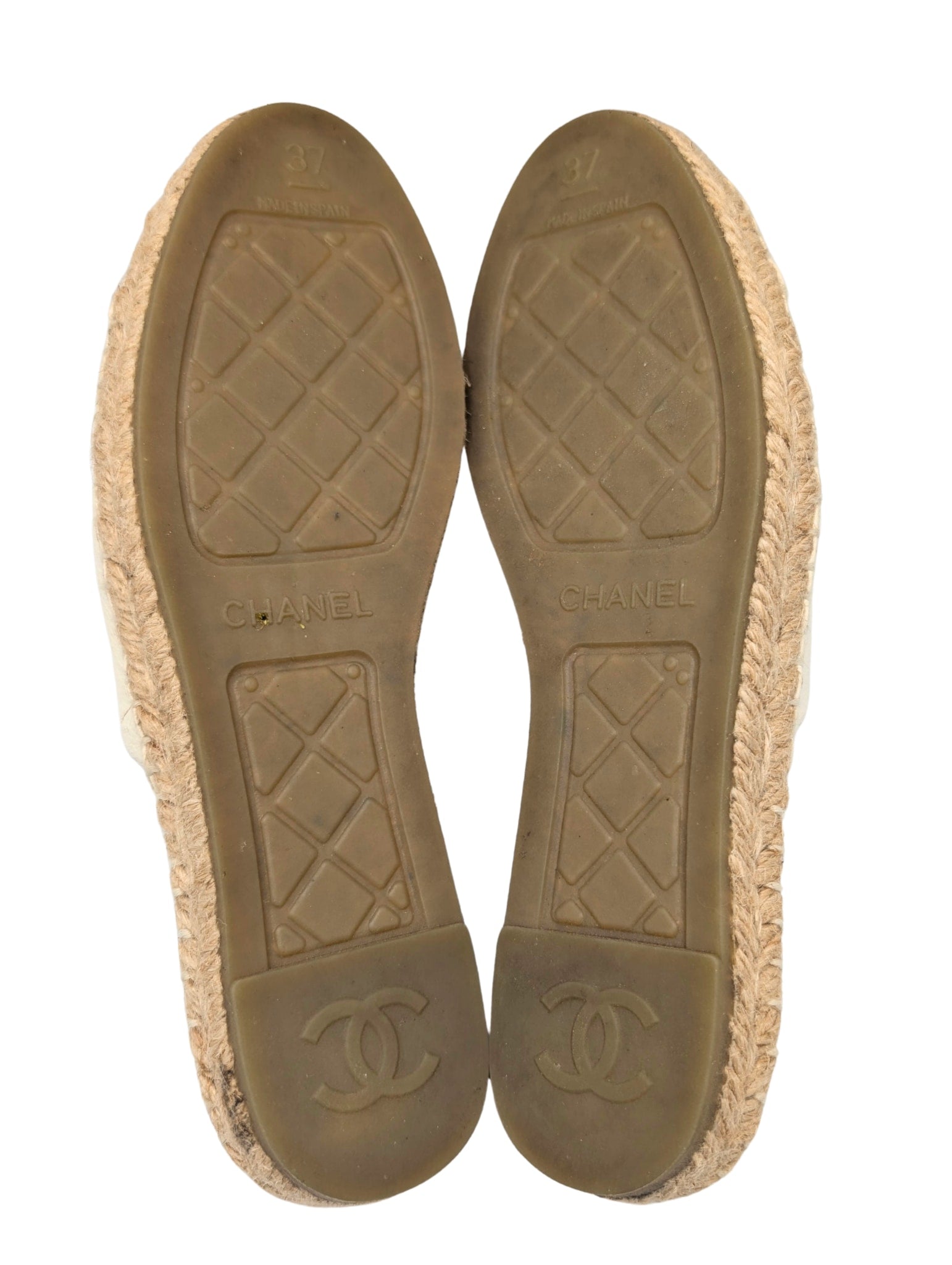 Chanel Cream Leather Espadrille Mules Size 37