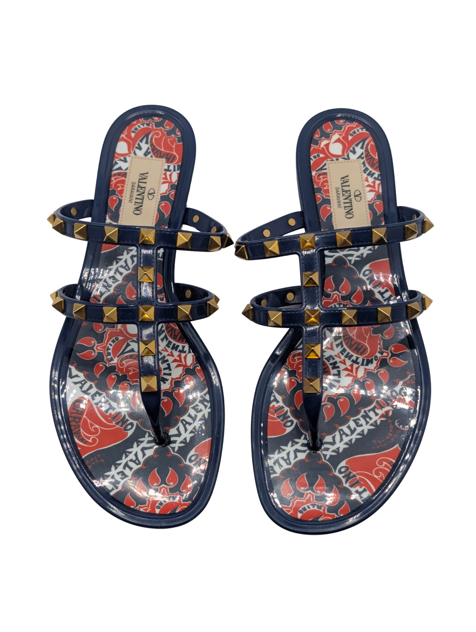 Valentino Garavani Navy Blue Rockstud Cage Jelly Sandals Size 38