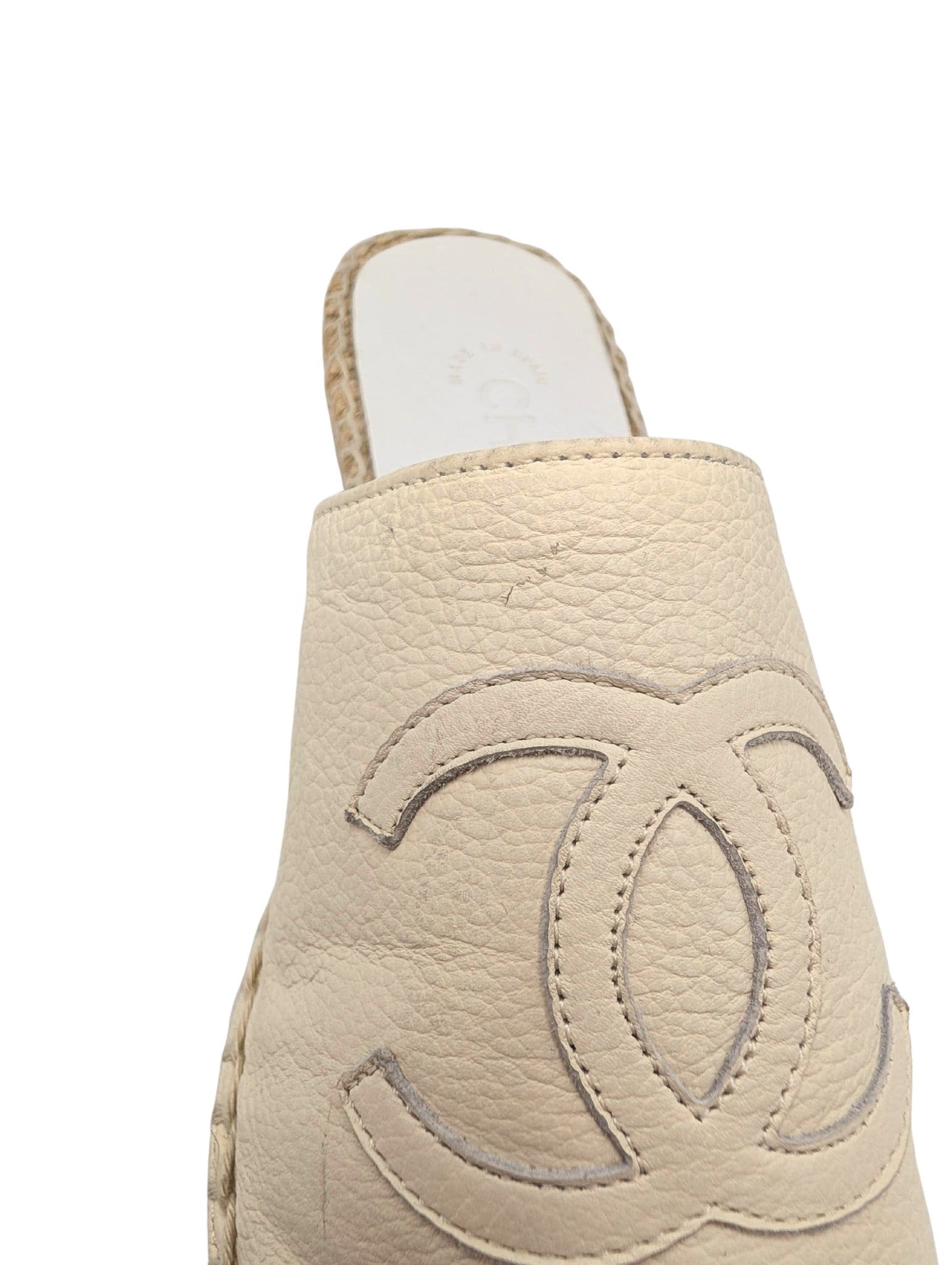 Chanel Cream Leather Espadrille Mules Size 37