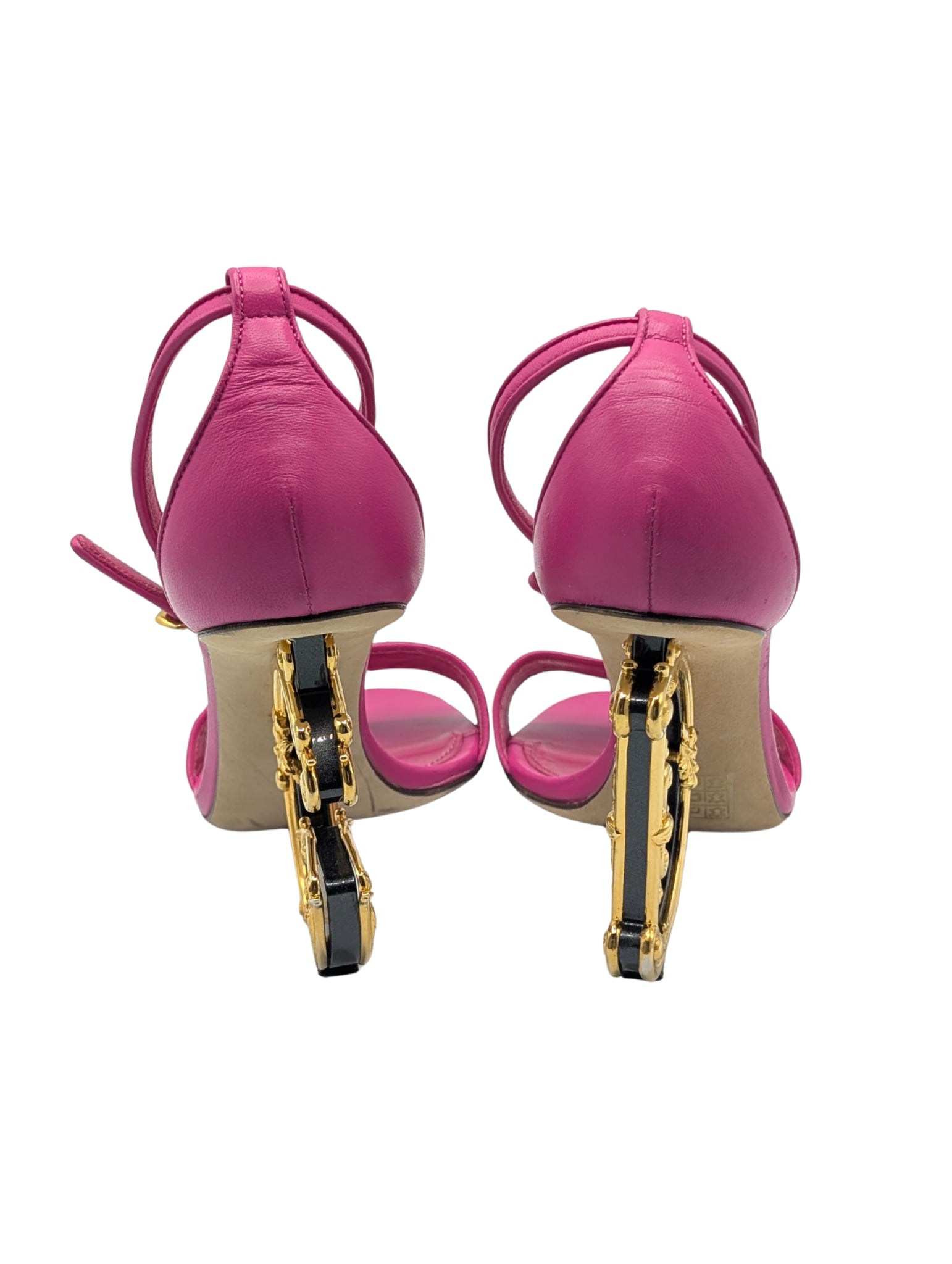 Dolce & Gabbana Baroque DG Fuchsia Leather Sandals Size 37.5