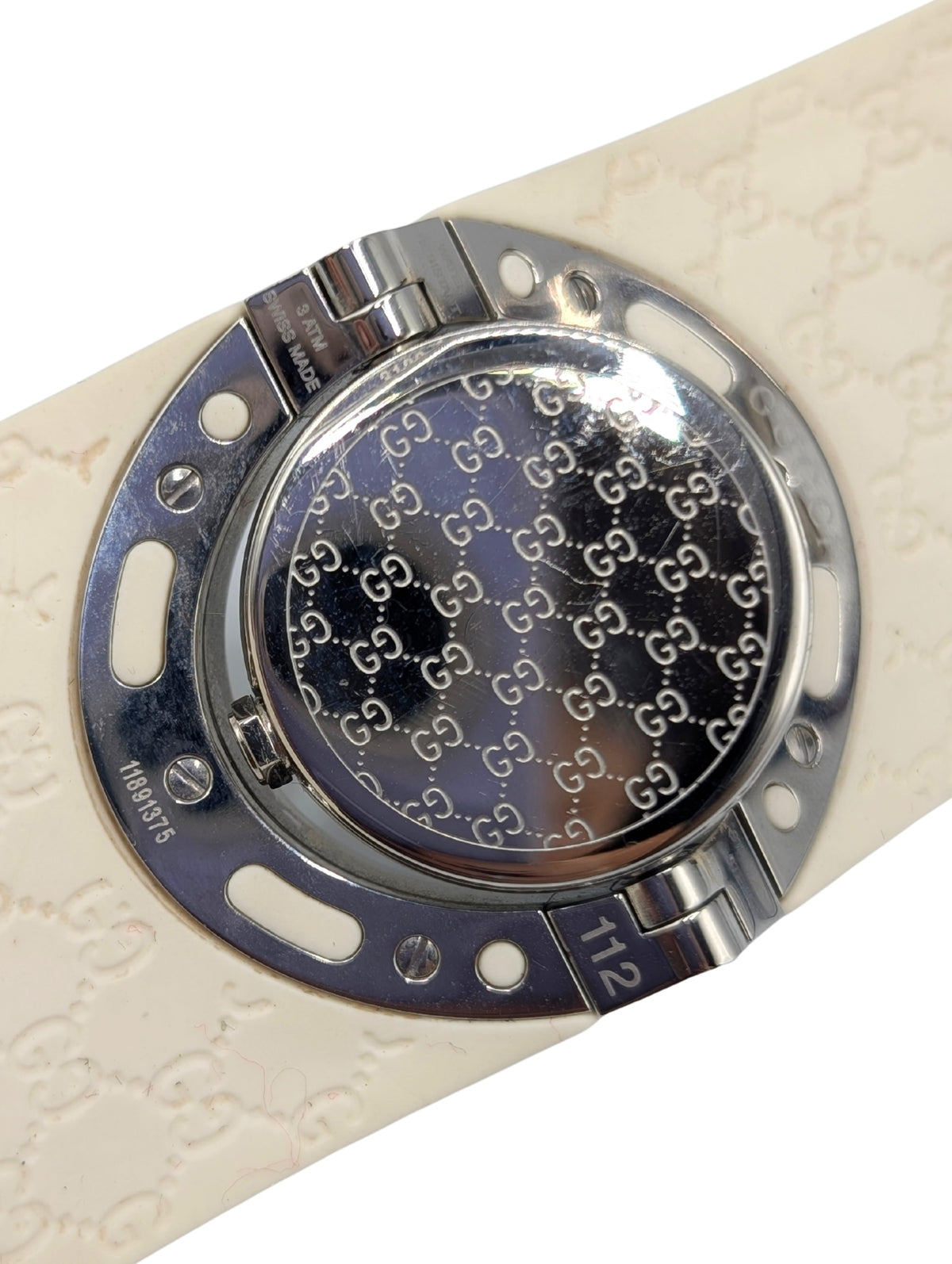 Gucci Cream Monogram GG Rubber Stainless Steel Twirl Watch