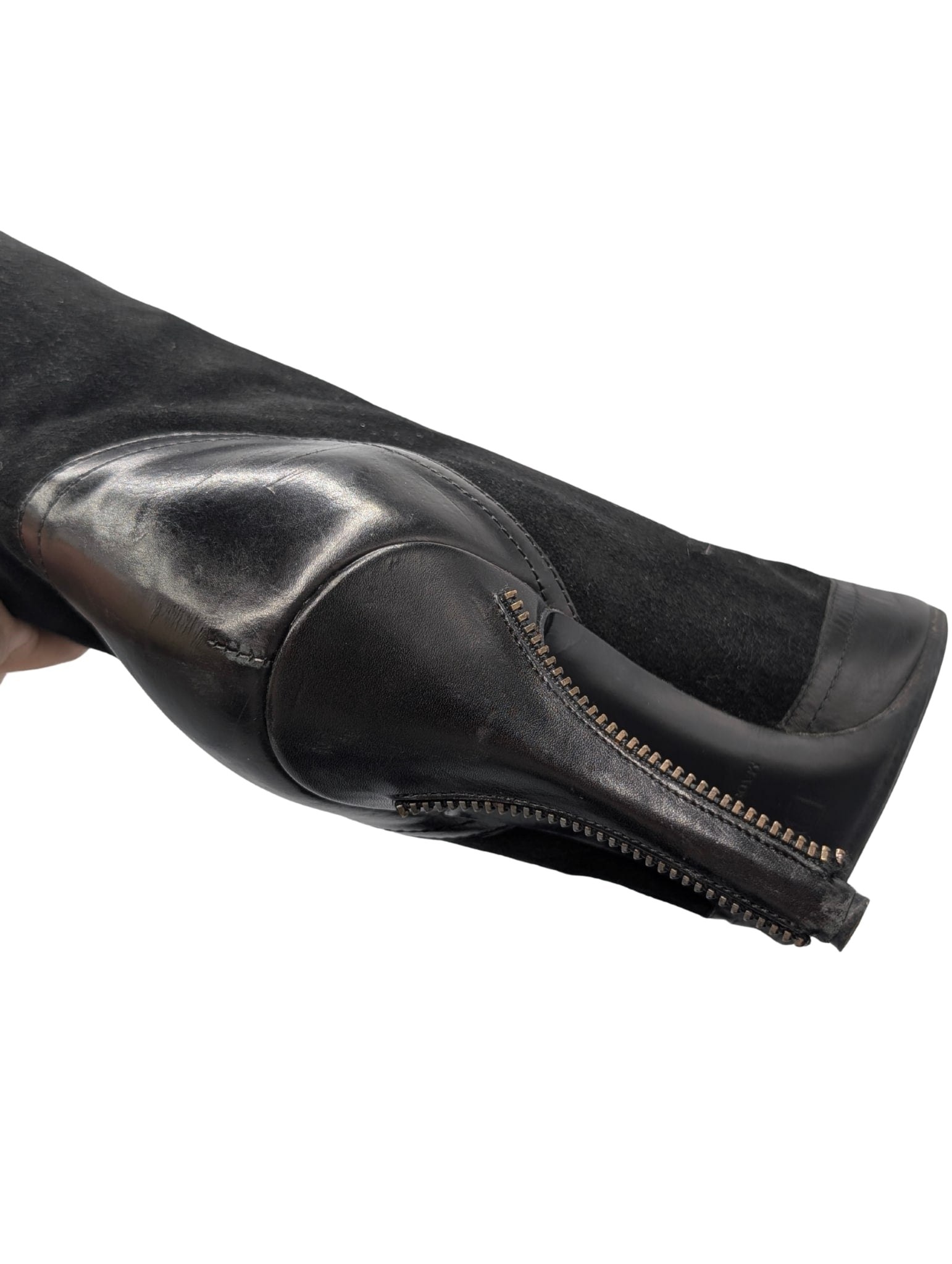 Christian Dior Black Suede Zipper Knee High Boots Y2K Galliano Size 38