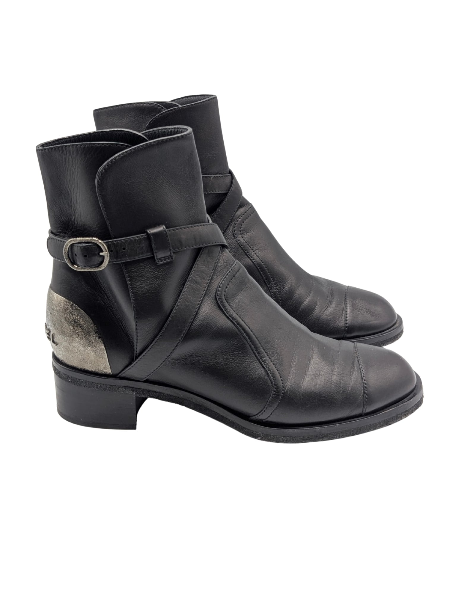 Chanel Black Leather Spring Summer 2014 Ankle Moto Boots Size 39