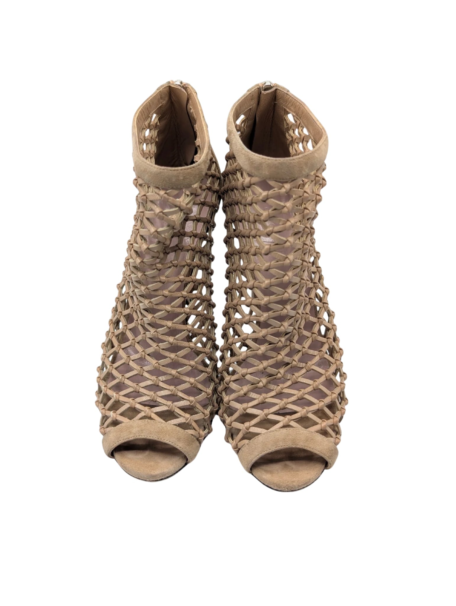 Gucci Beige Suede Woven Caged Eline Ankle Booties Size 37