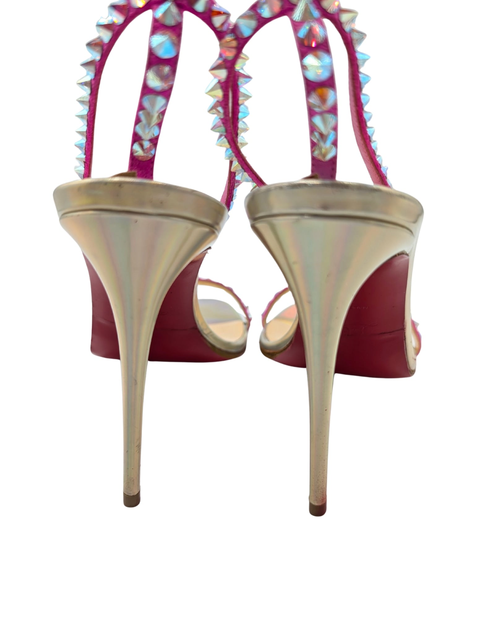 Christian Louboutin So You Iridescent Fuchsia Spike Sandal Heels Size 39