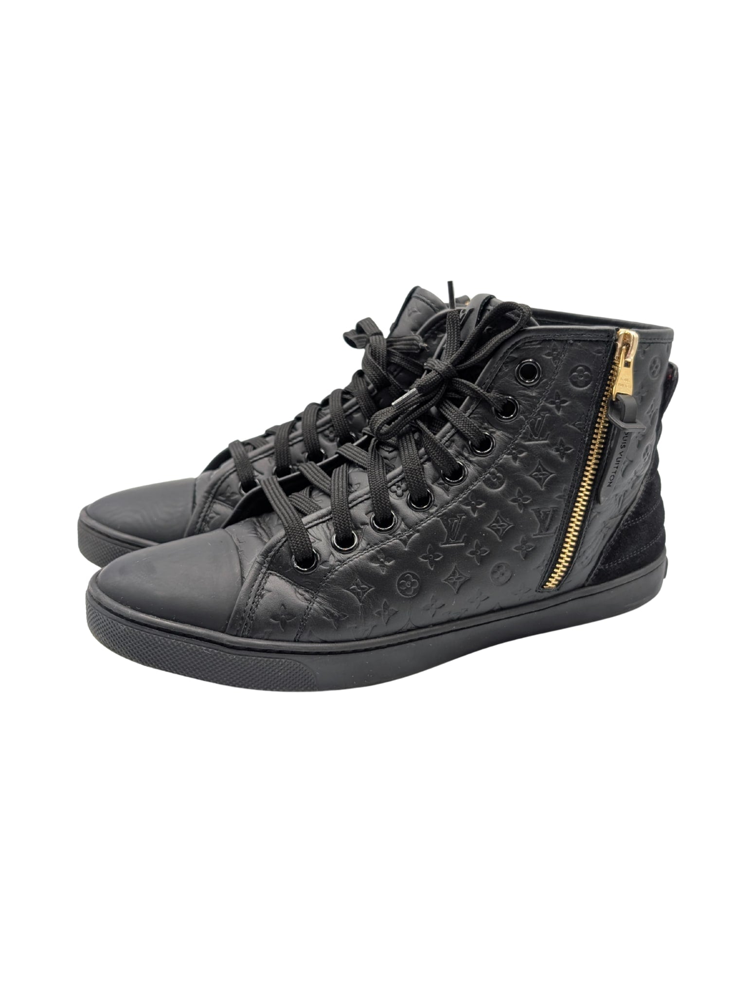 Louis Vuitton Black Monogram Leather Punchy Sneakers Size 38.5