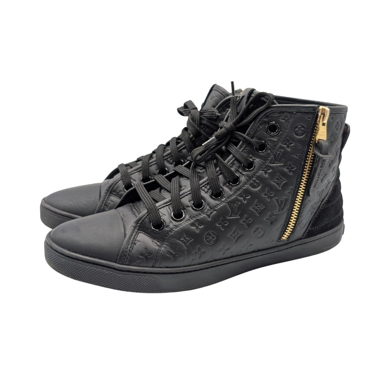 Louis Vuitton Black Monogram Leather Punchy Sneakers Size 38.5