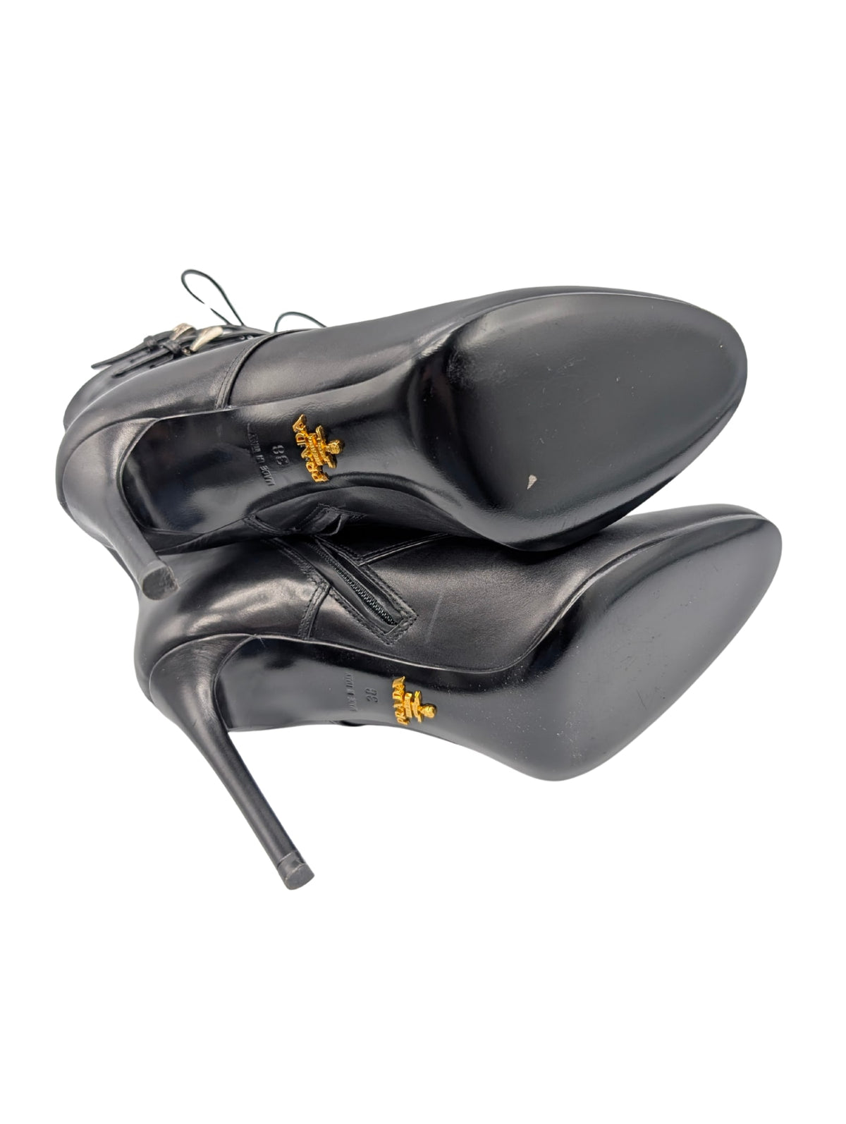 Prada Black Leather Double Buckle Ankle Booties Size 38