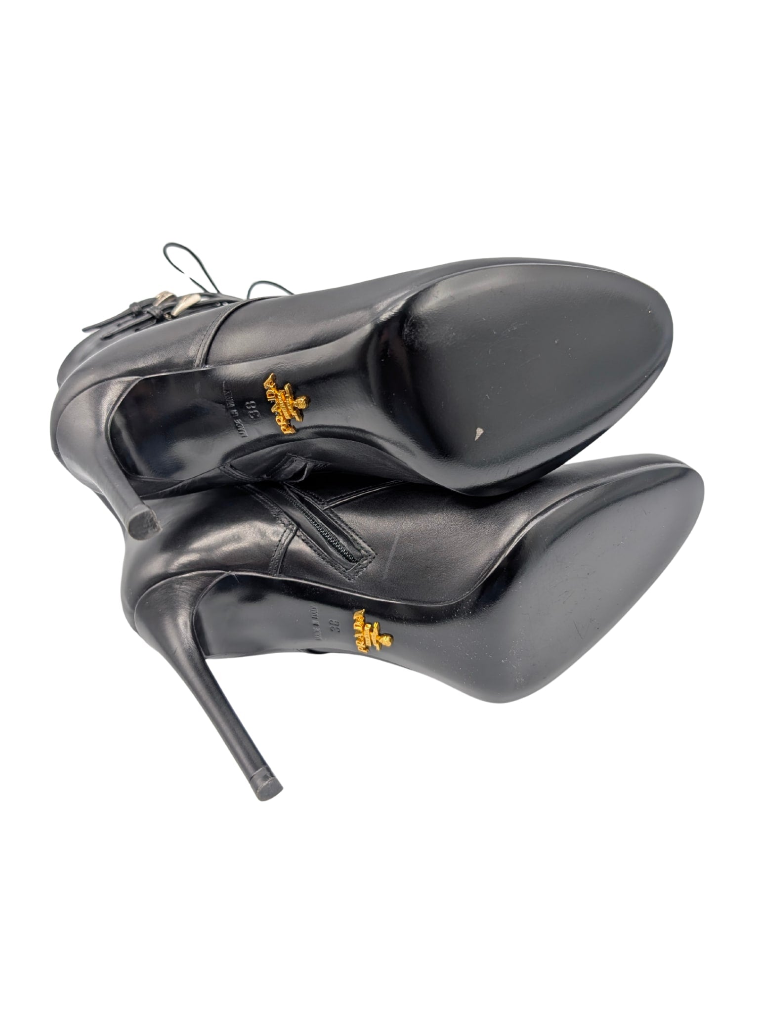 Prada Black Leather Double Buckle Ankle Booties Size