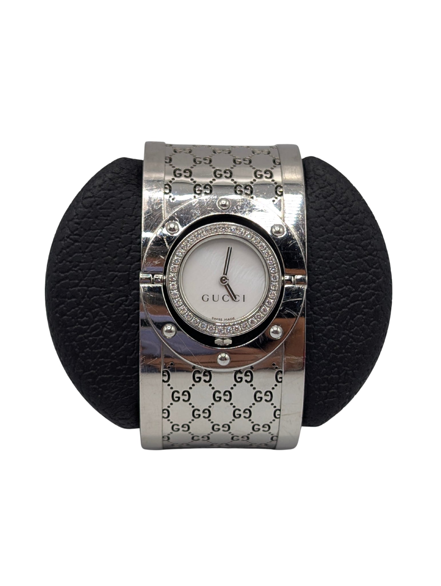 Gucci Monogram GG Stainless Steel Twirl Diamond Bezel Watch