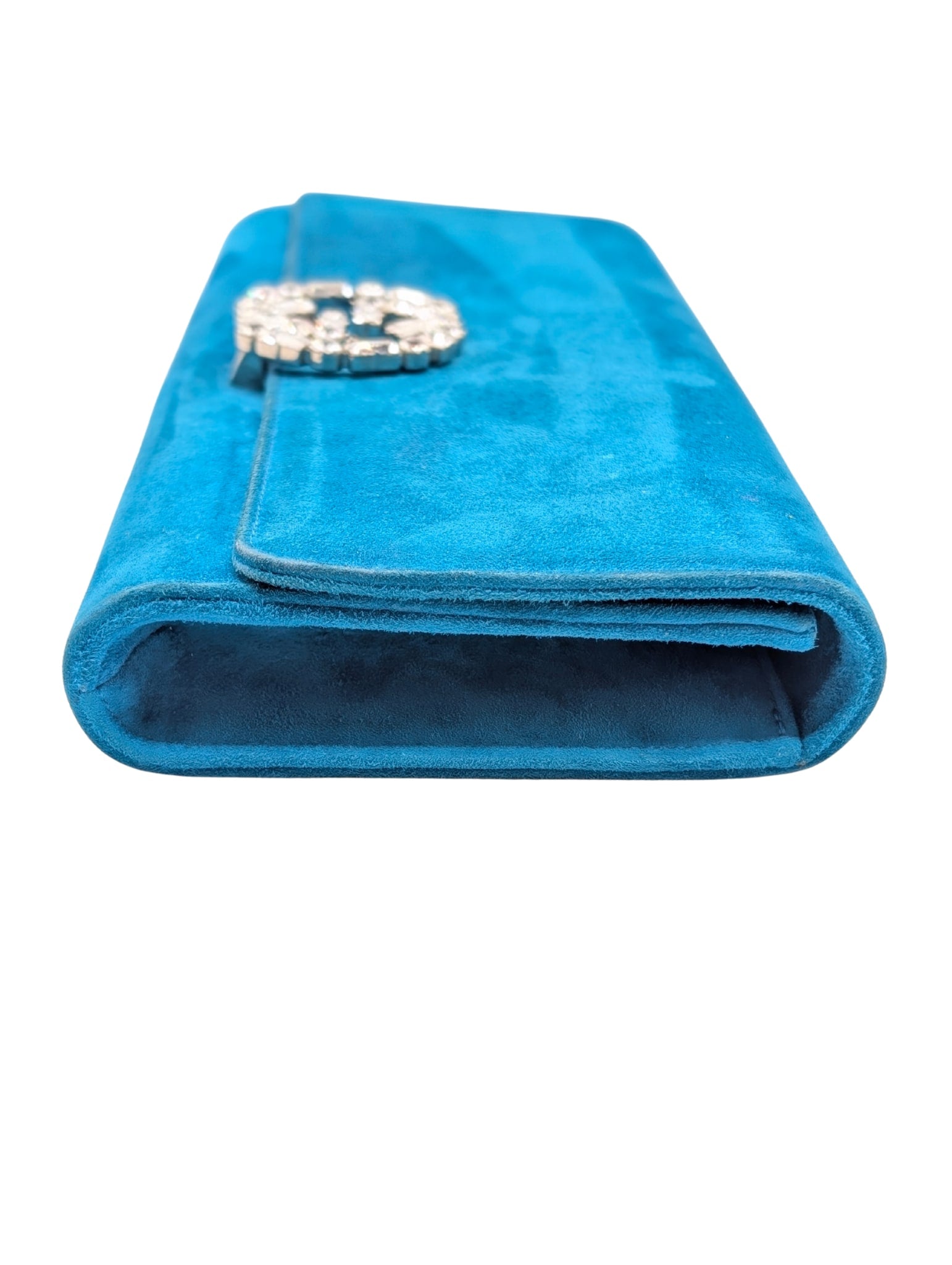 Gucci Broadway Teal Suede Swarovski Crystal Clutch