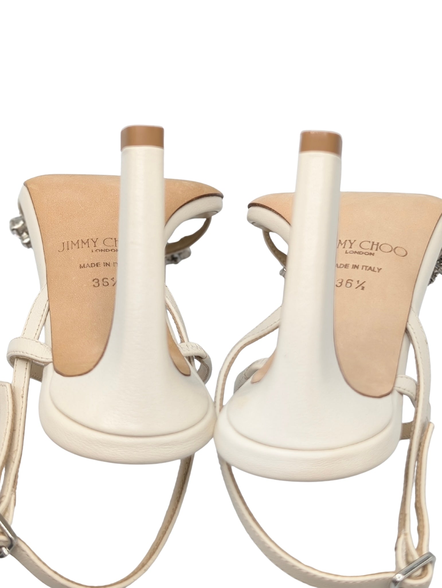 Jimmy Choo Cream Meira Crystal Sandal Heels Size 36.5
