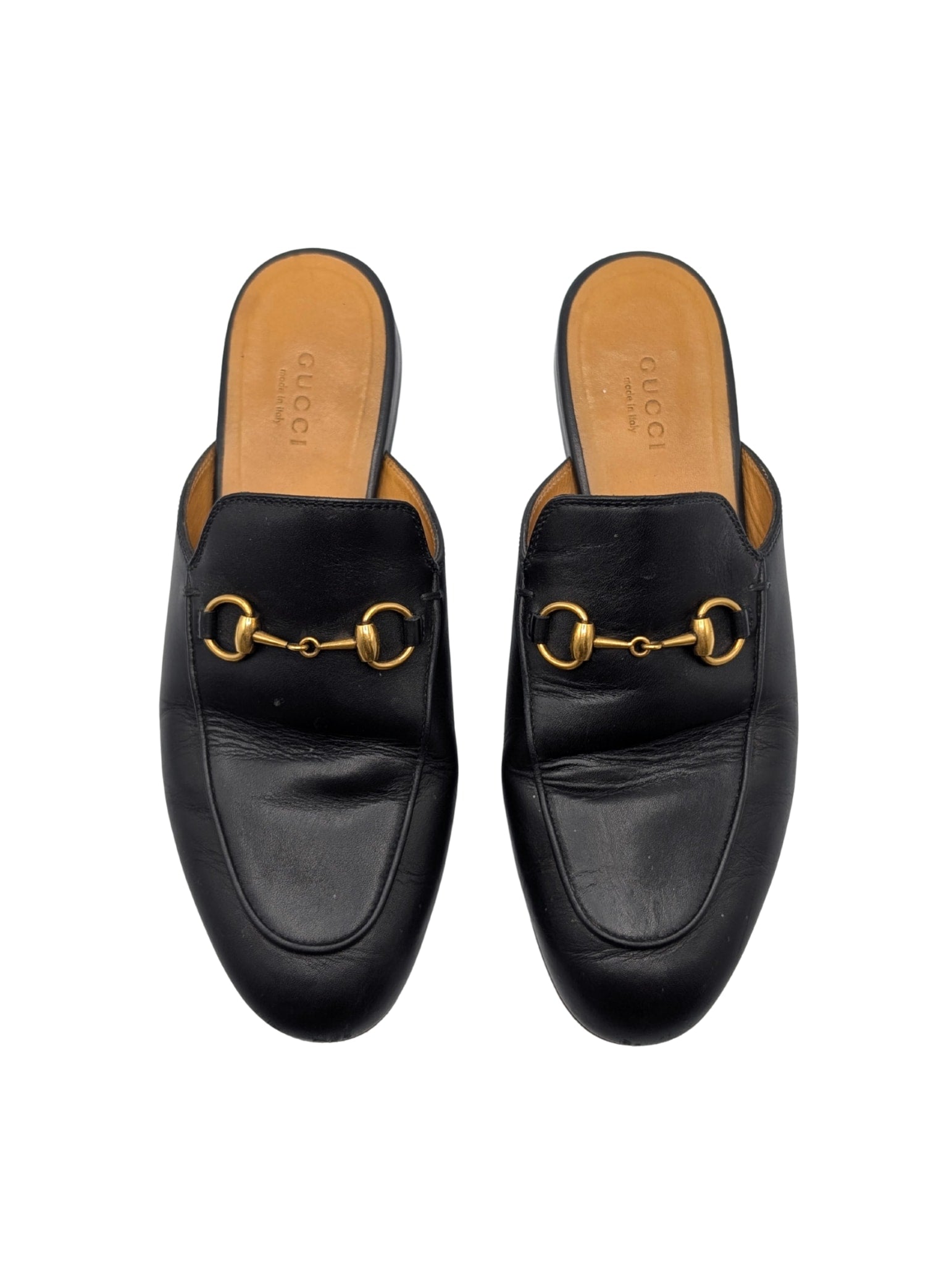 Gucci Black Leather Princetown Horsebit Mules Size 36.5
