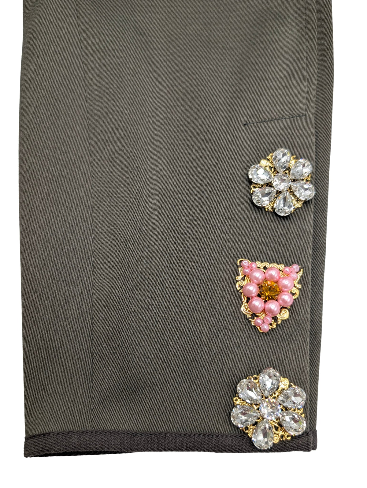 Dolce & Gabbana Spring 2017 Olive Green Charm Chain Embellished Jodhpur Harem Pants Size 28