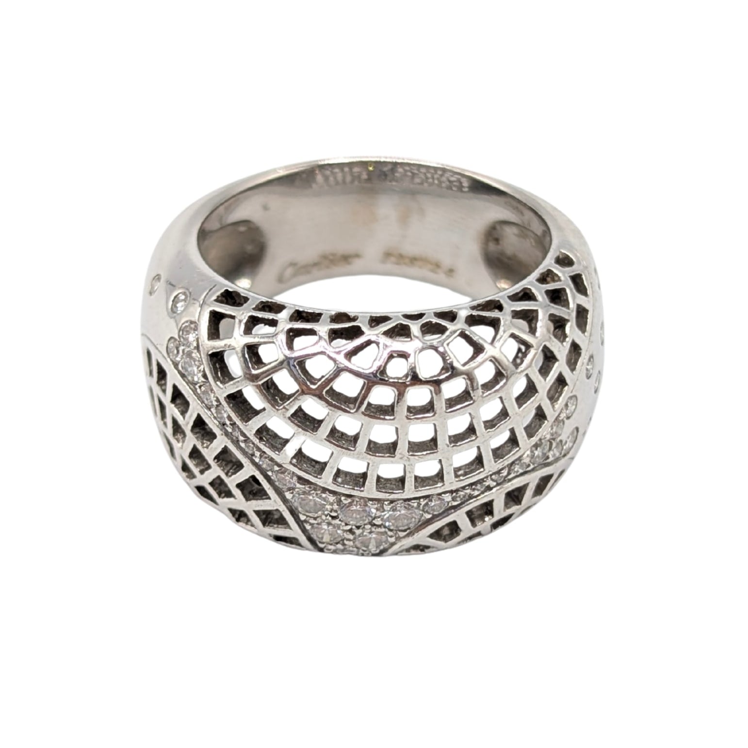Cartier Nouvelle Vague Paris Diamond 18K White Gold Dome Ring Size 52