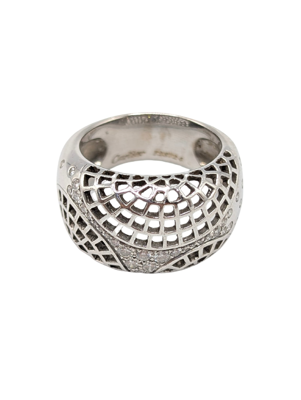 Cartier Nouvelle Vague Paris Diamond 18K White Gold Dome Ring Size 52