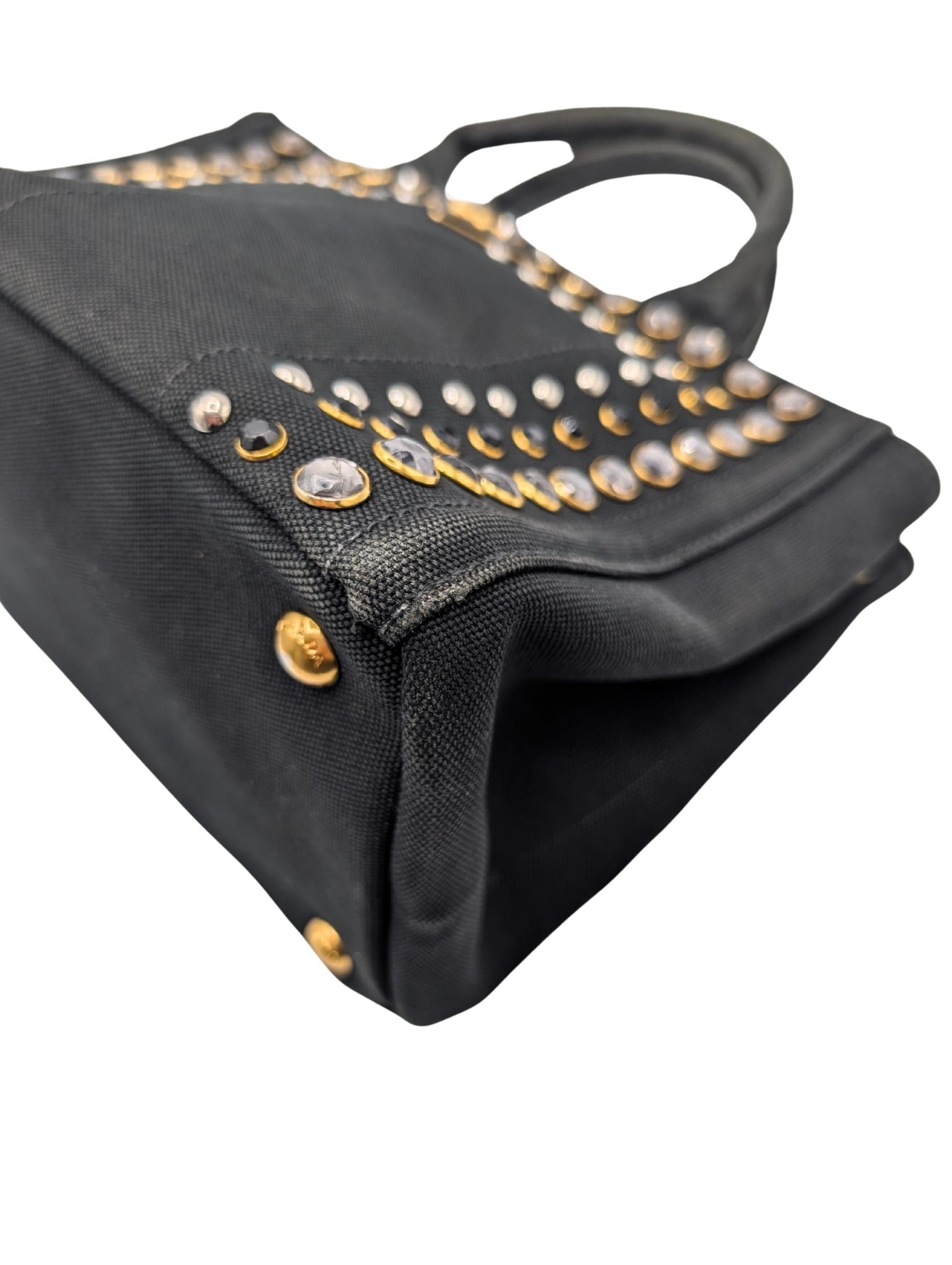Prada Black Canapa Crystal Studded Tote