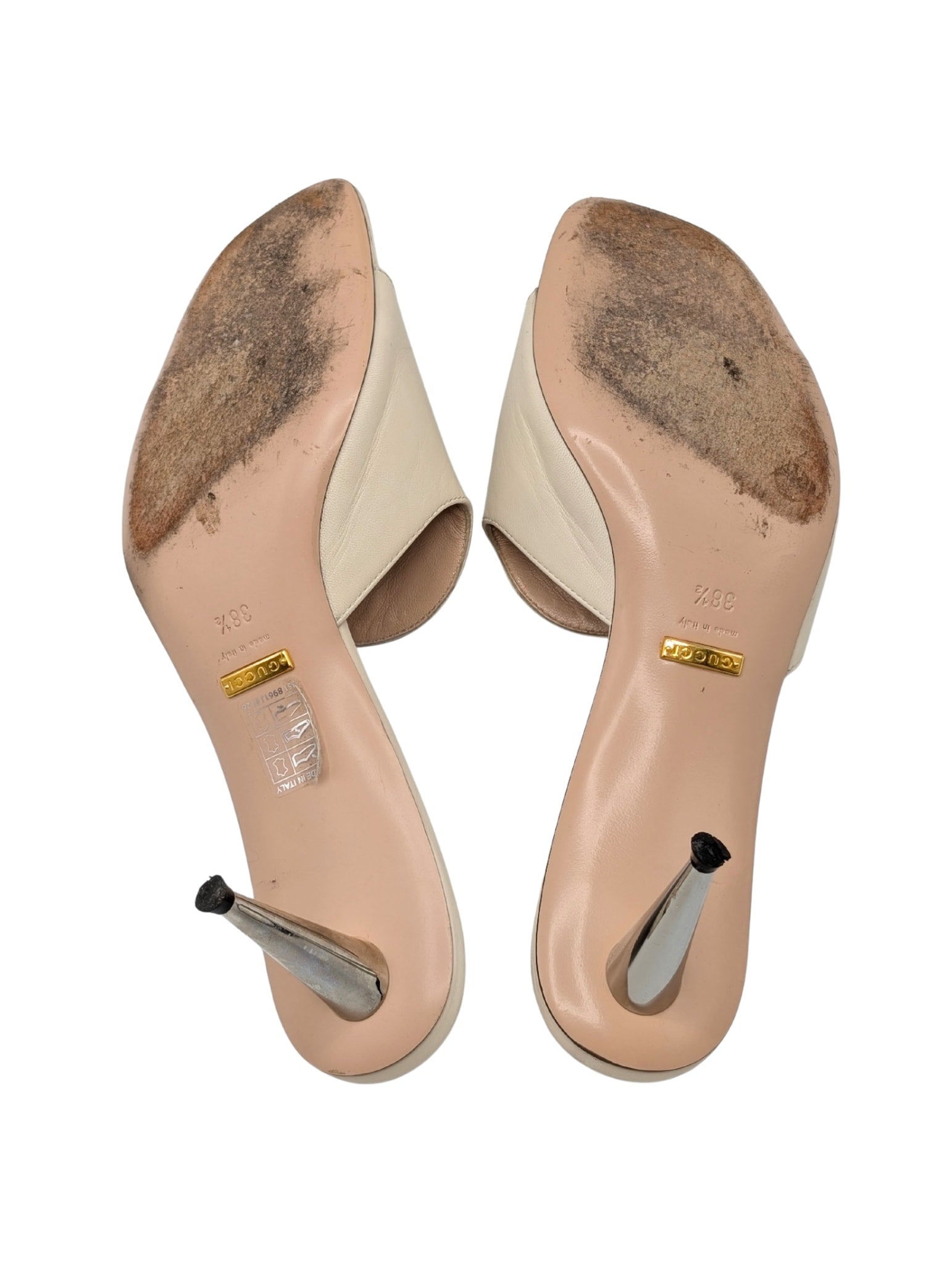 Gucci Cream Leather Blondie GG Mule Heels Size 38.5