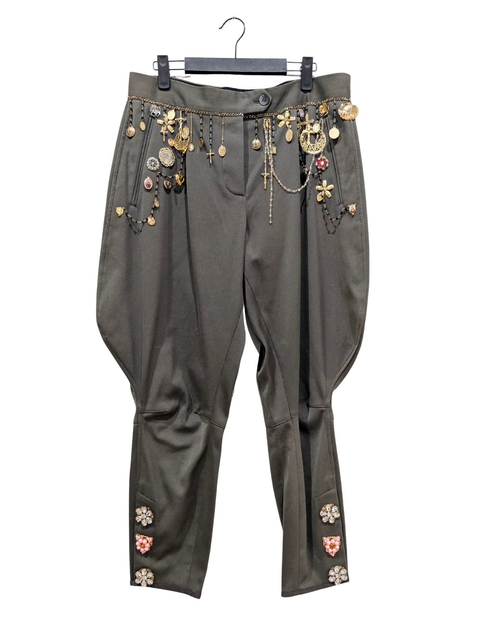 Dolce & Gabbana Spring 2017 Olive Green Charm Chain Embellished Jodhpur Harem Pants Size 28