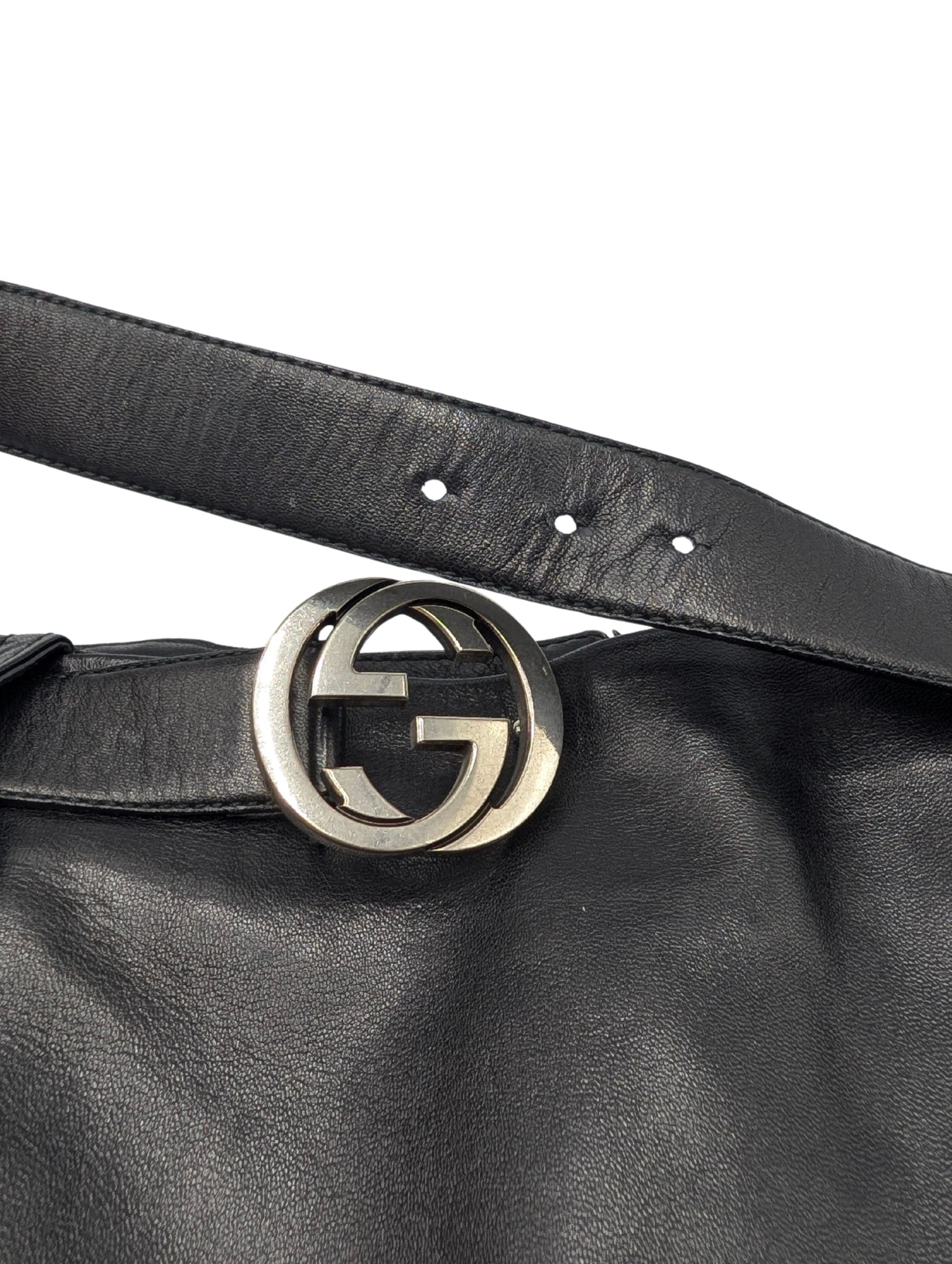 Gucci Black Leather Interlocking GG Belt Knee Length Skirt Size 38