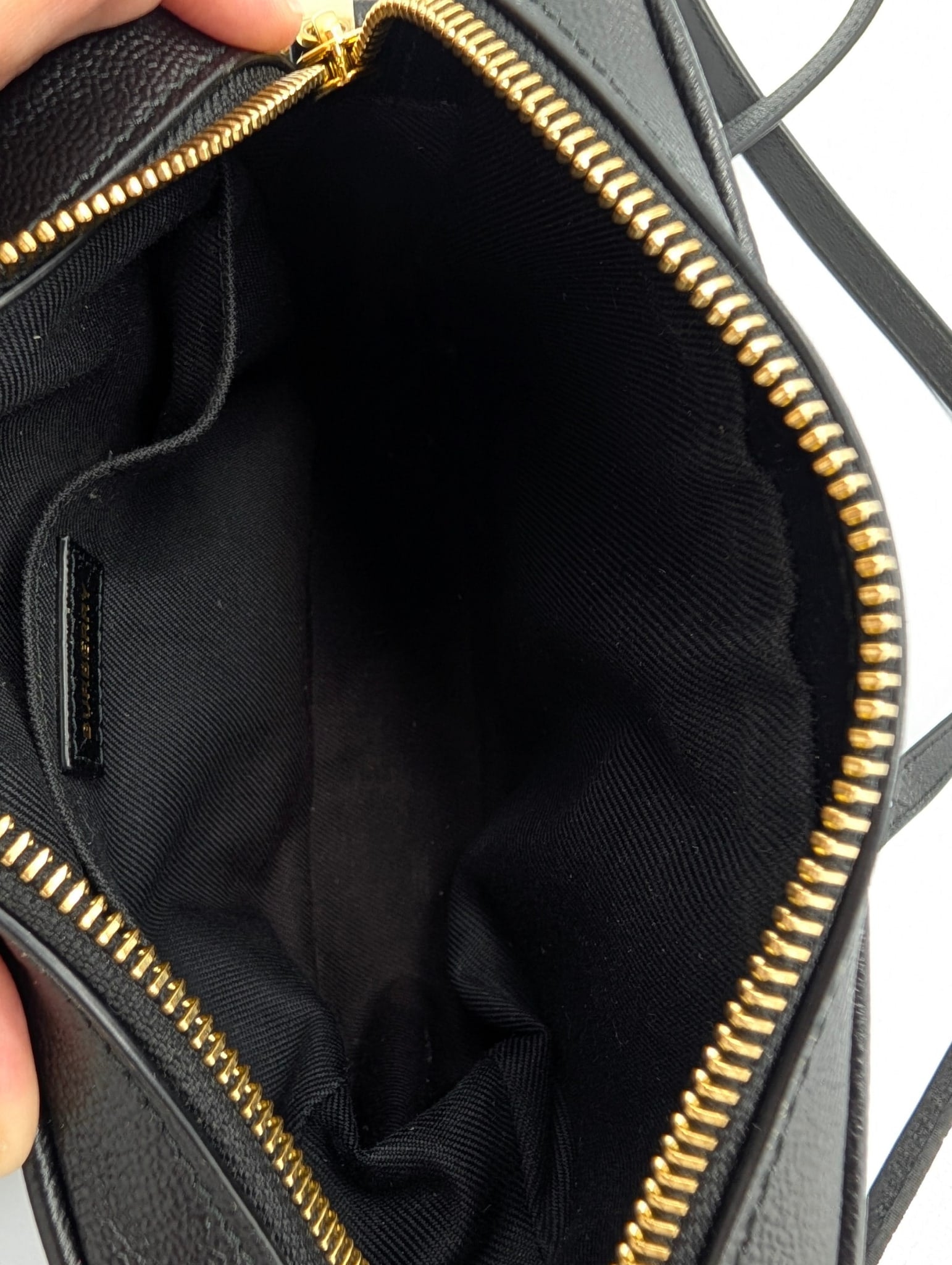 Burberry Check Black Leather Camera Crossbody Bag