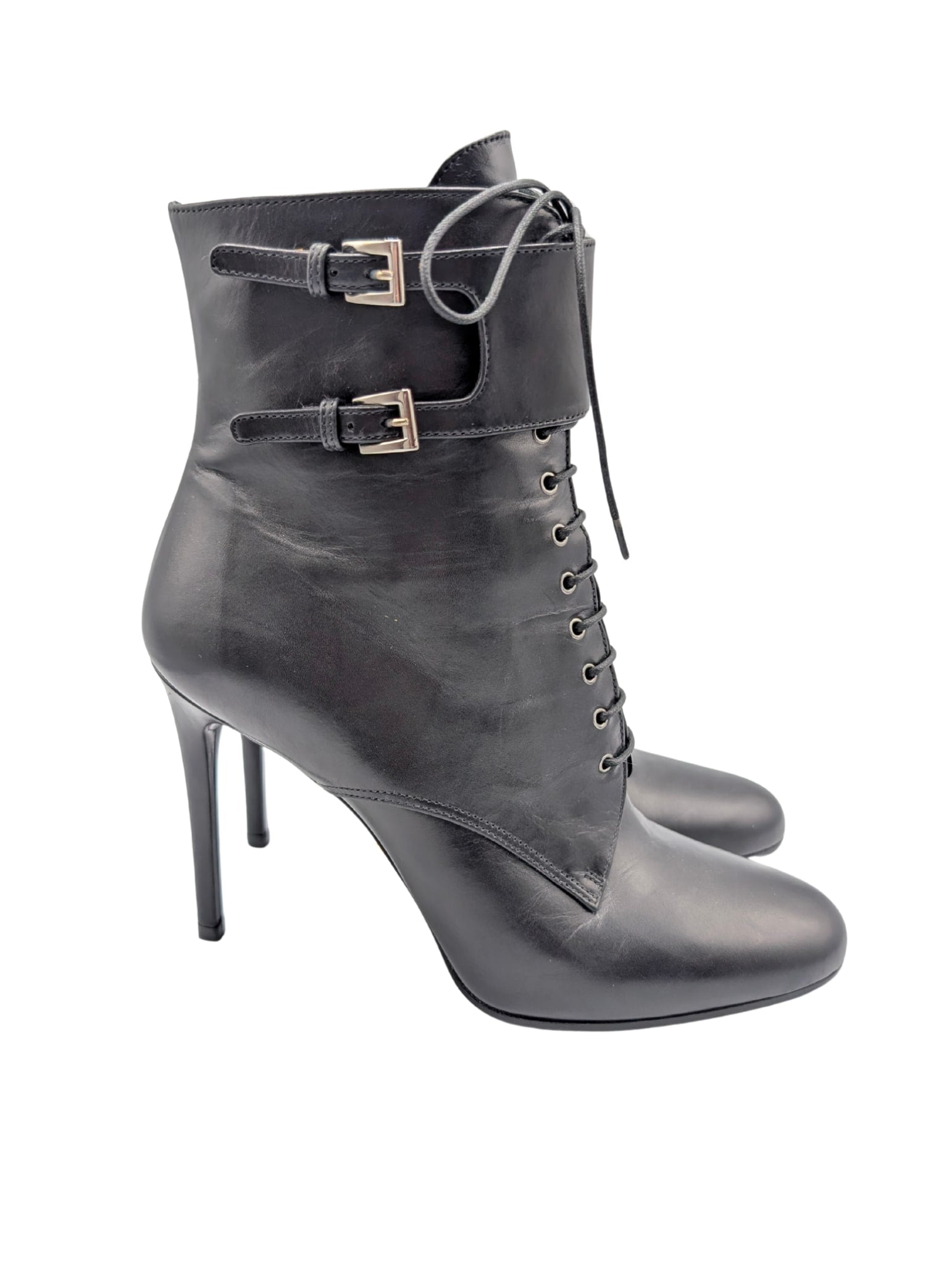 Prada Black Leather Double Buckle Ankle Booties Size