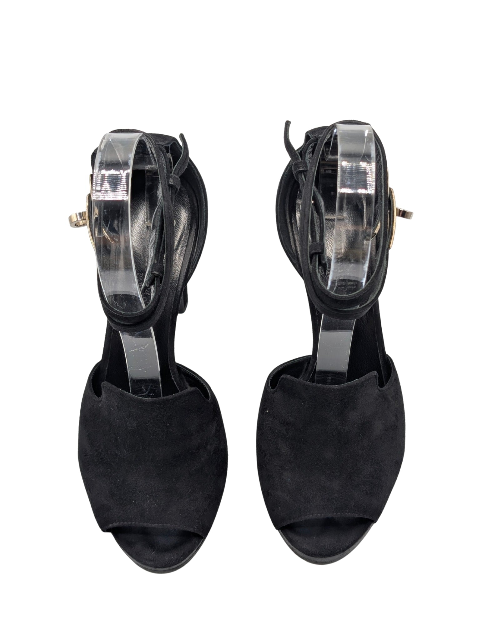Hermes Black Suede Nina D'Orsay Kelly Lock Heels Size 36