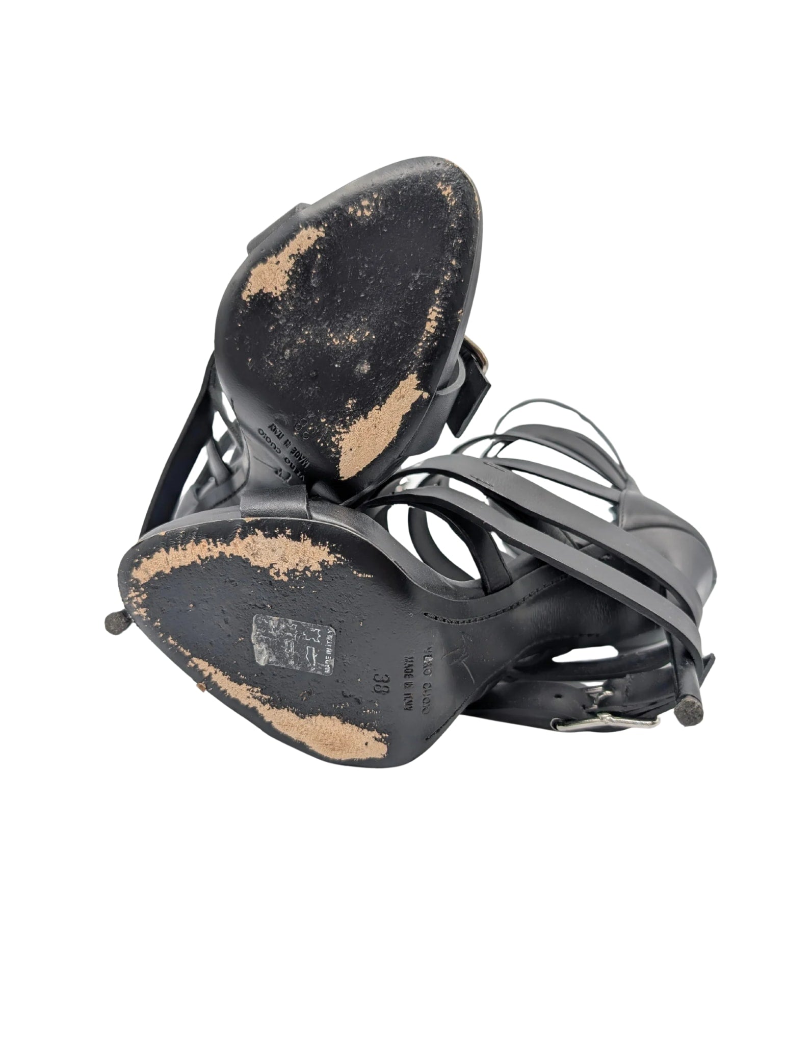 Giuseppe Zanotti Black Leather Coline Buckle Gladiator Heels 110 Size 38