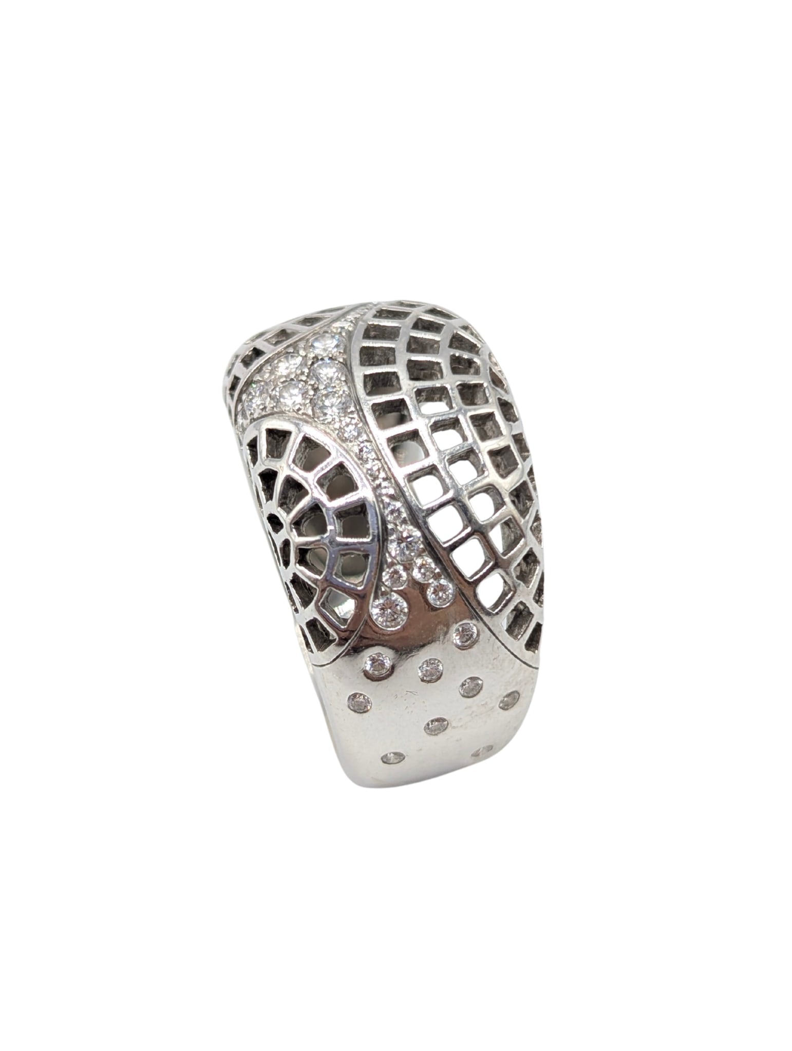 Cartier Nouvelle Vague Paris Diamond 18K White Gold Dome Ring Size 52