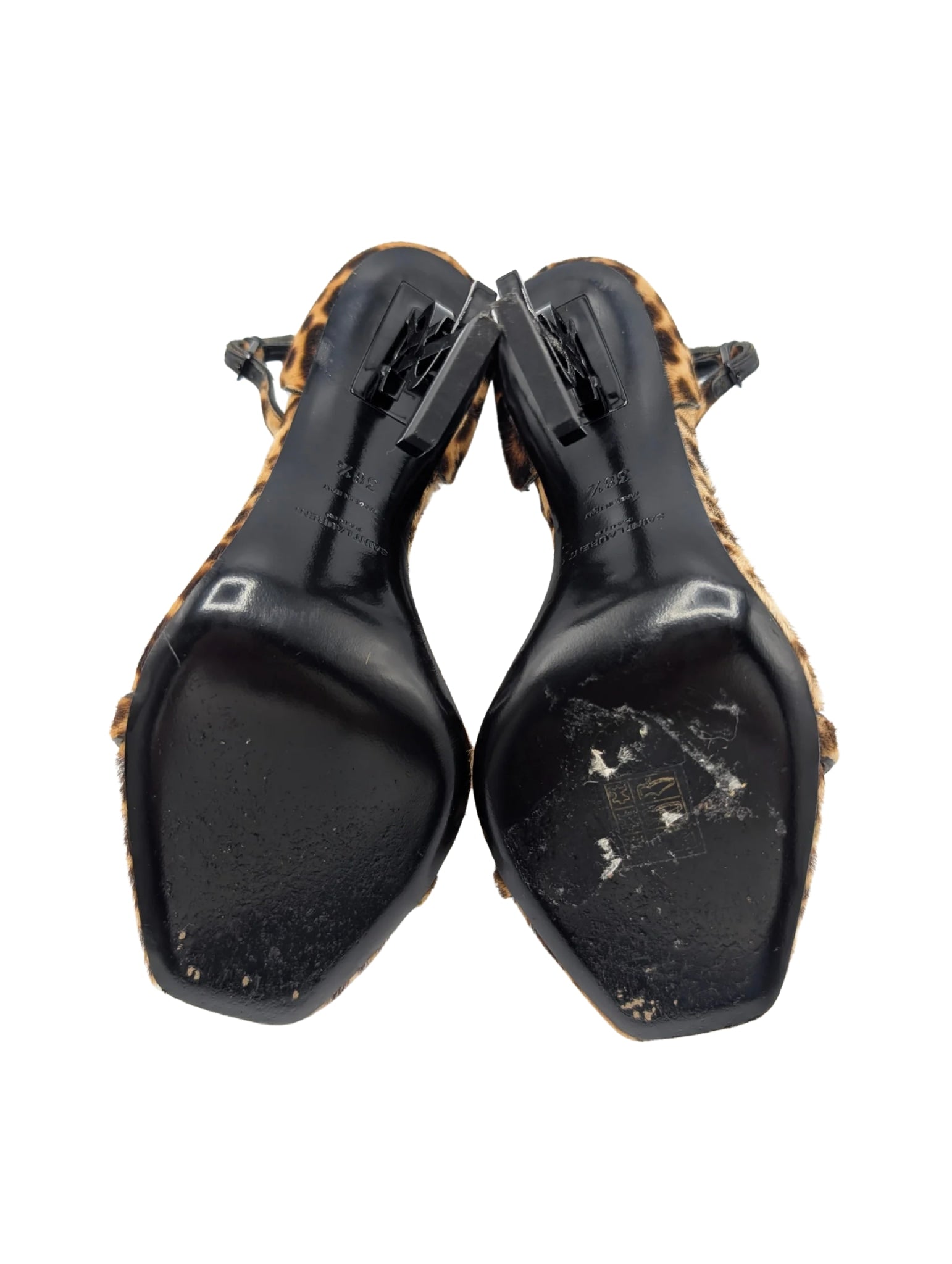 Saint Laurent Calf Hair Leopard Opyum YSL Sandal Heels Size 38.5