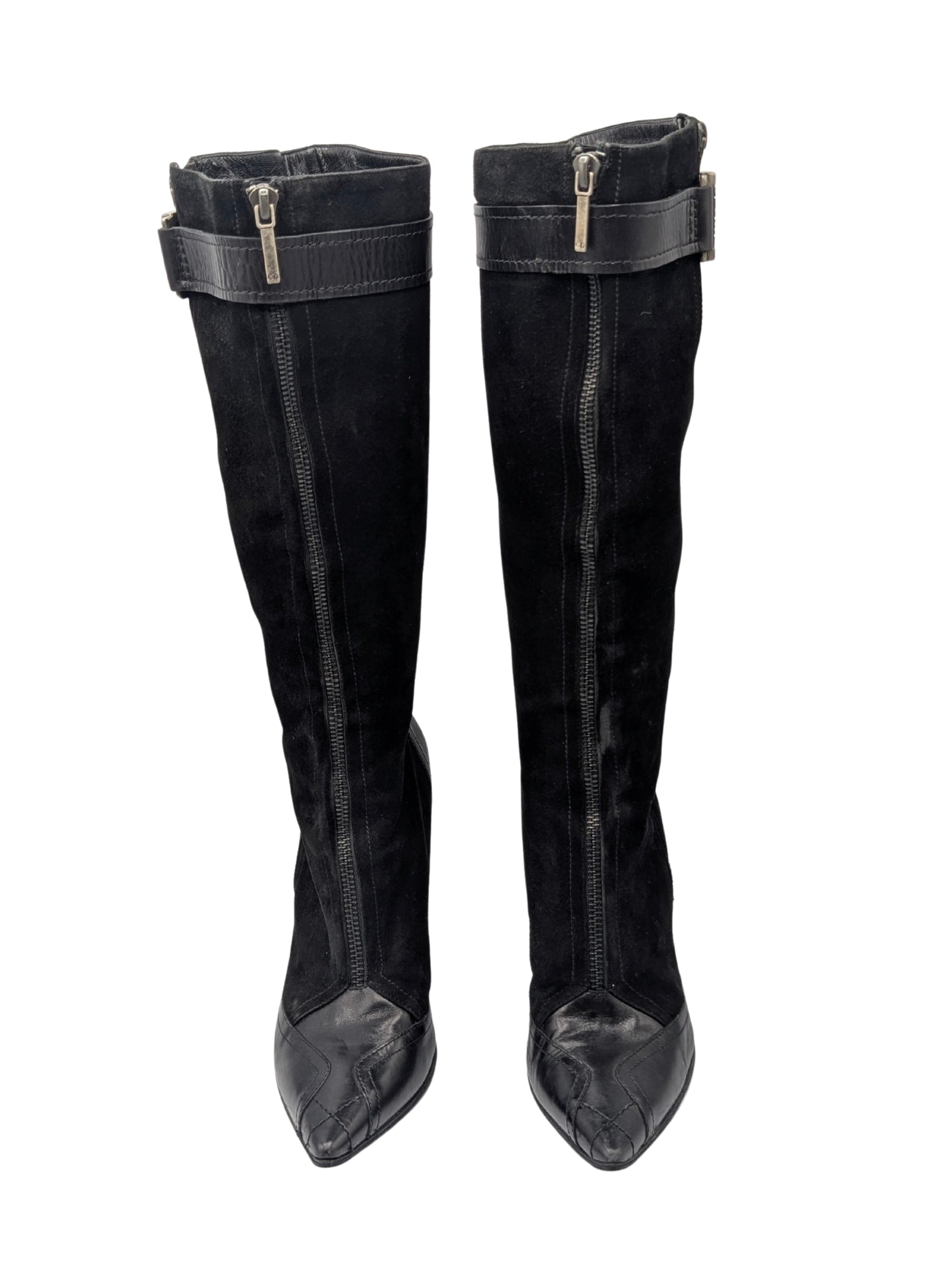 Christian Dior Black Suede Zipper Knee High Boots Y2K Galliano Size 38