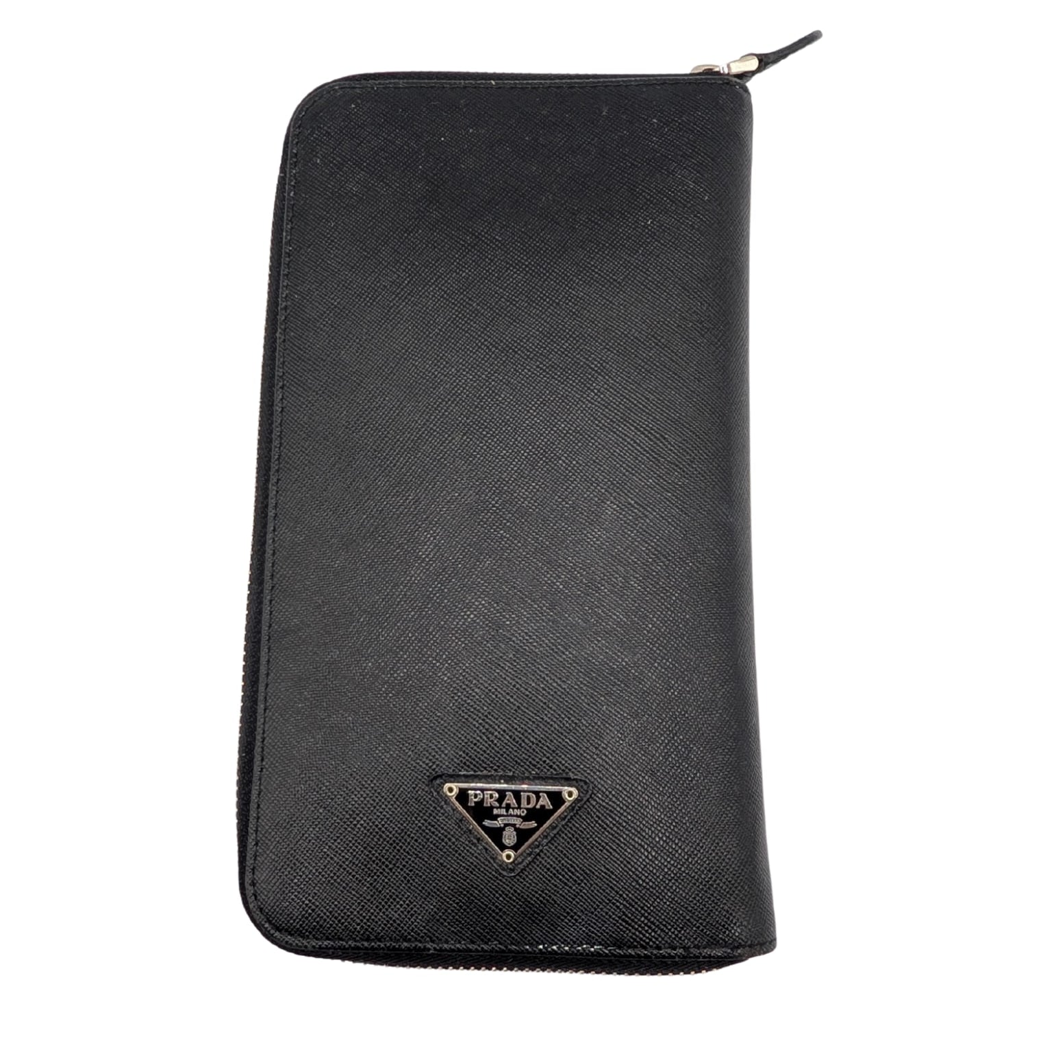 Prada Black Saffiano Travel Organizer Zip Wallet