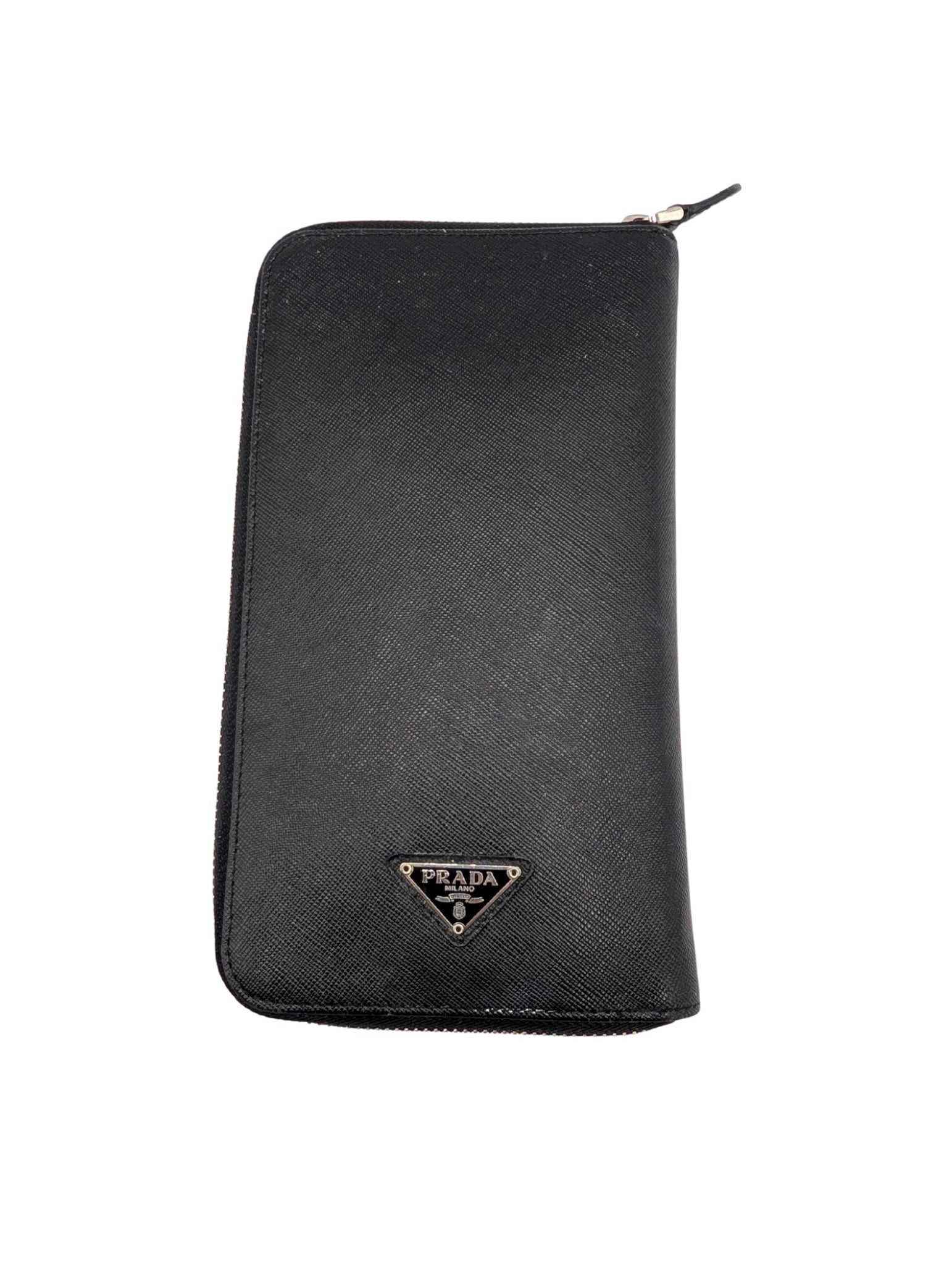 Prada Black Saffiano Travel Organizer Zip Wallet