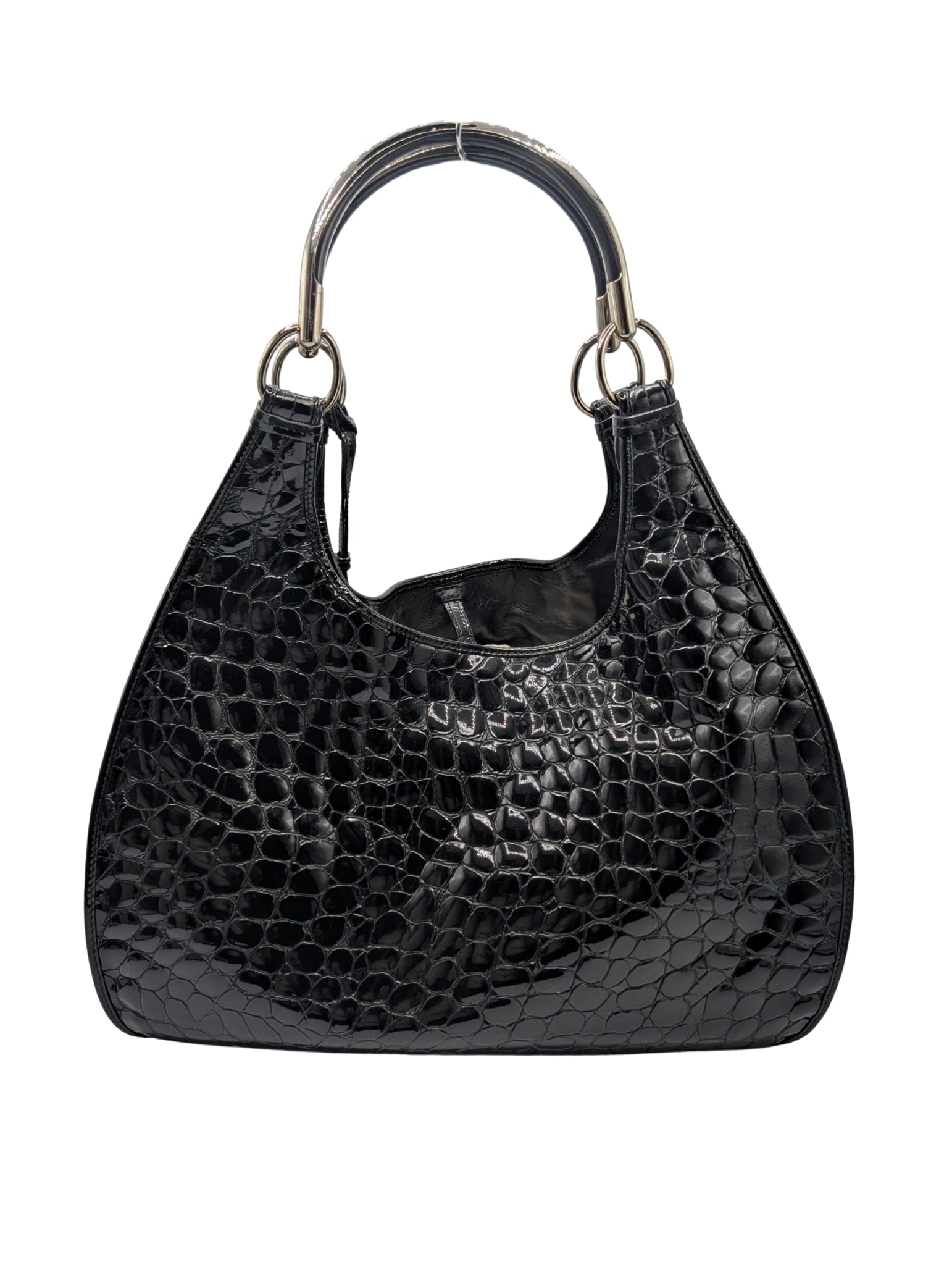Christian Dior Black Patent Crocodile Embossed 61 Shoulder Bag
