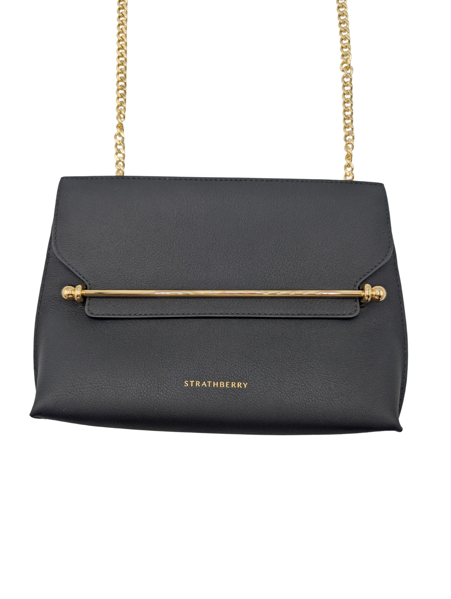 Strathberry Stylist Bar Black Leather Clutch Chain Crossbody