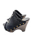 Yves Saint Laurent Black Shearling YSL Studded Platform Wedge Clog Mules Size 37