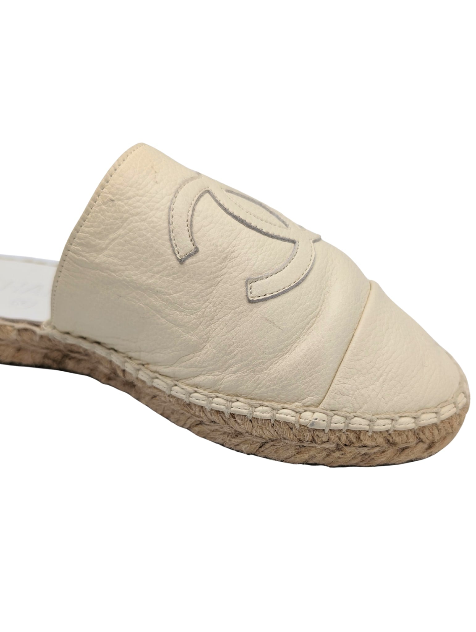 Chanel Cream Leather Espadrille Mules Size 37