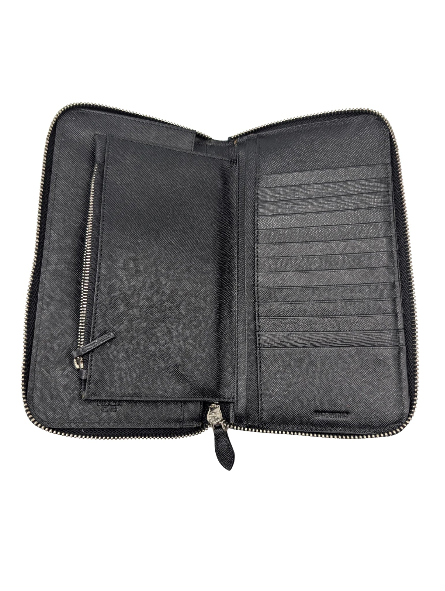 Prada Black Saffiano Travel Organizer Zip Wallet